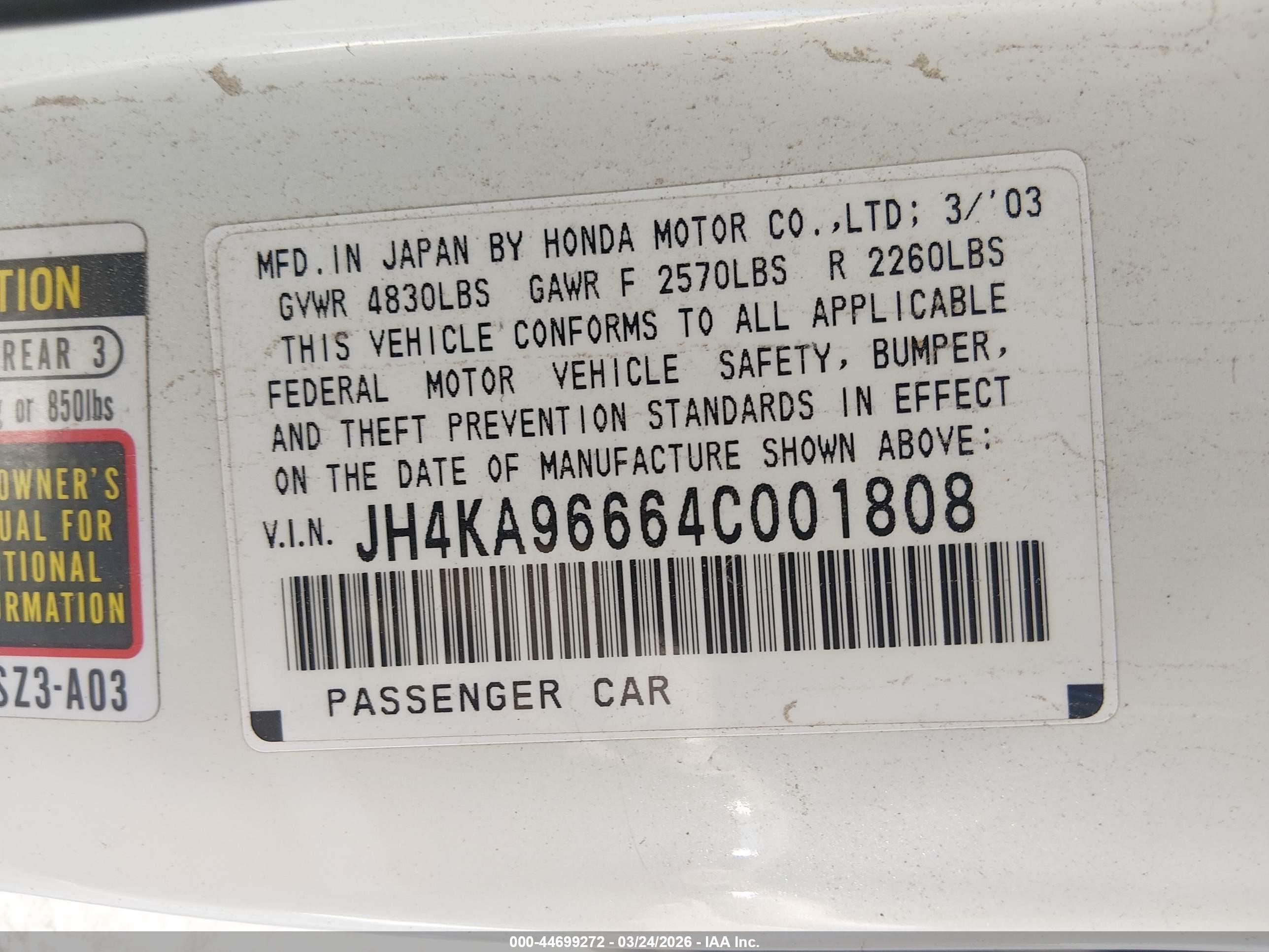 2004 Acura Rl 3.5 White vin: JH4KA96664C001808