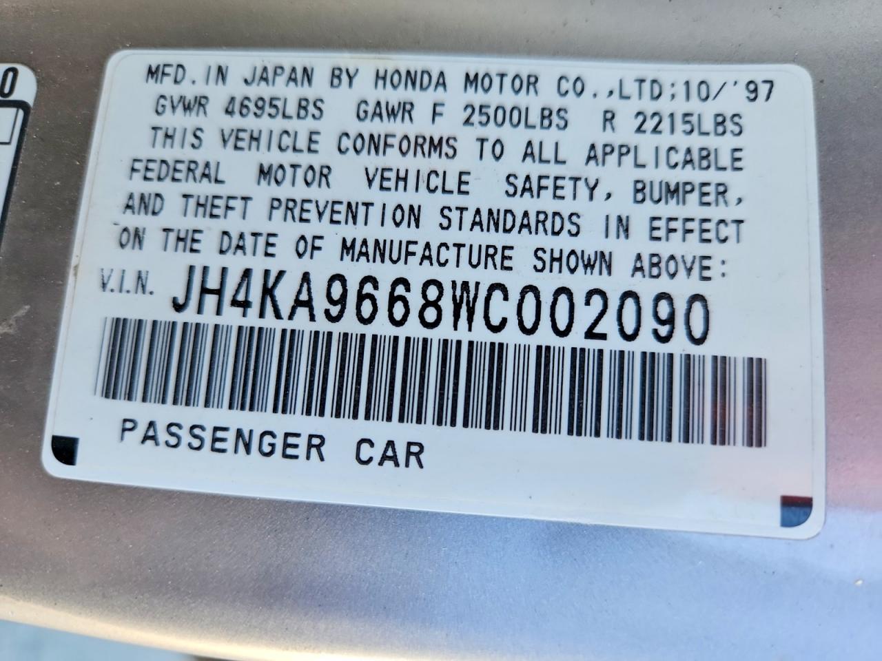1998 Acura 3.5rl Silver vin: JH4KA9668WC002090