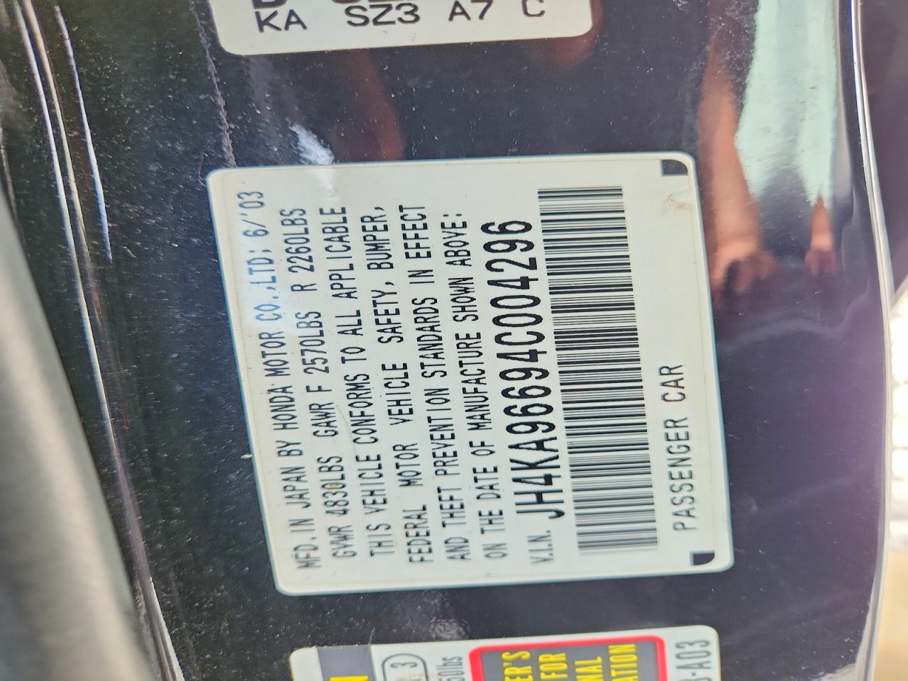 2004 Acura 3.5rl Черный vin: JH4KA96694C004296