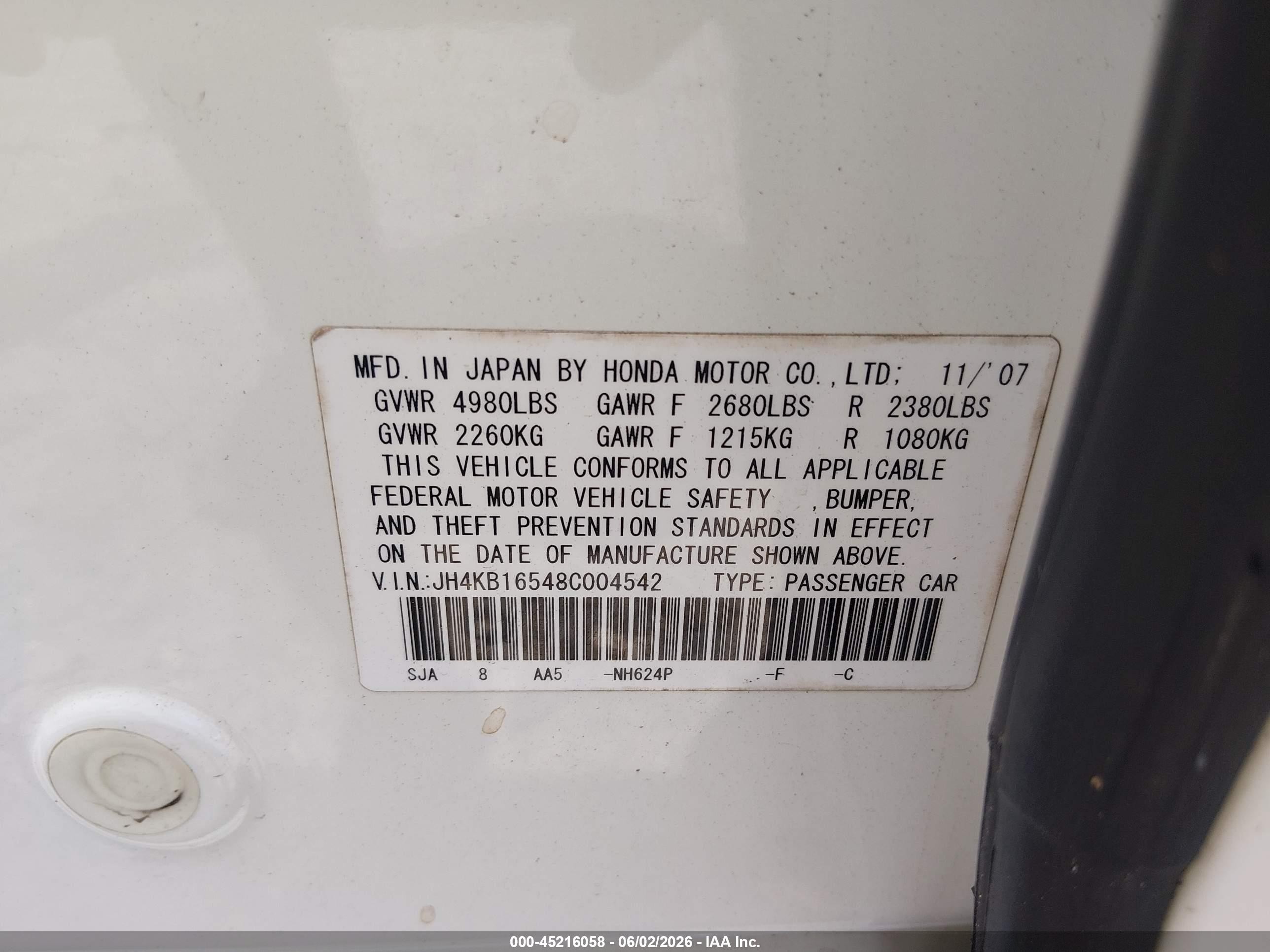 2008 Acura Rl 3.5 White vin: JH4KB16548C004542