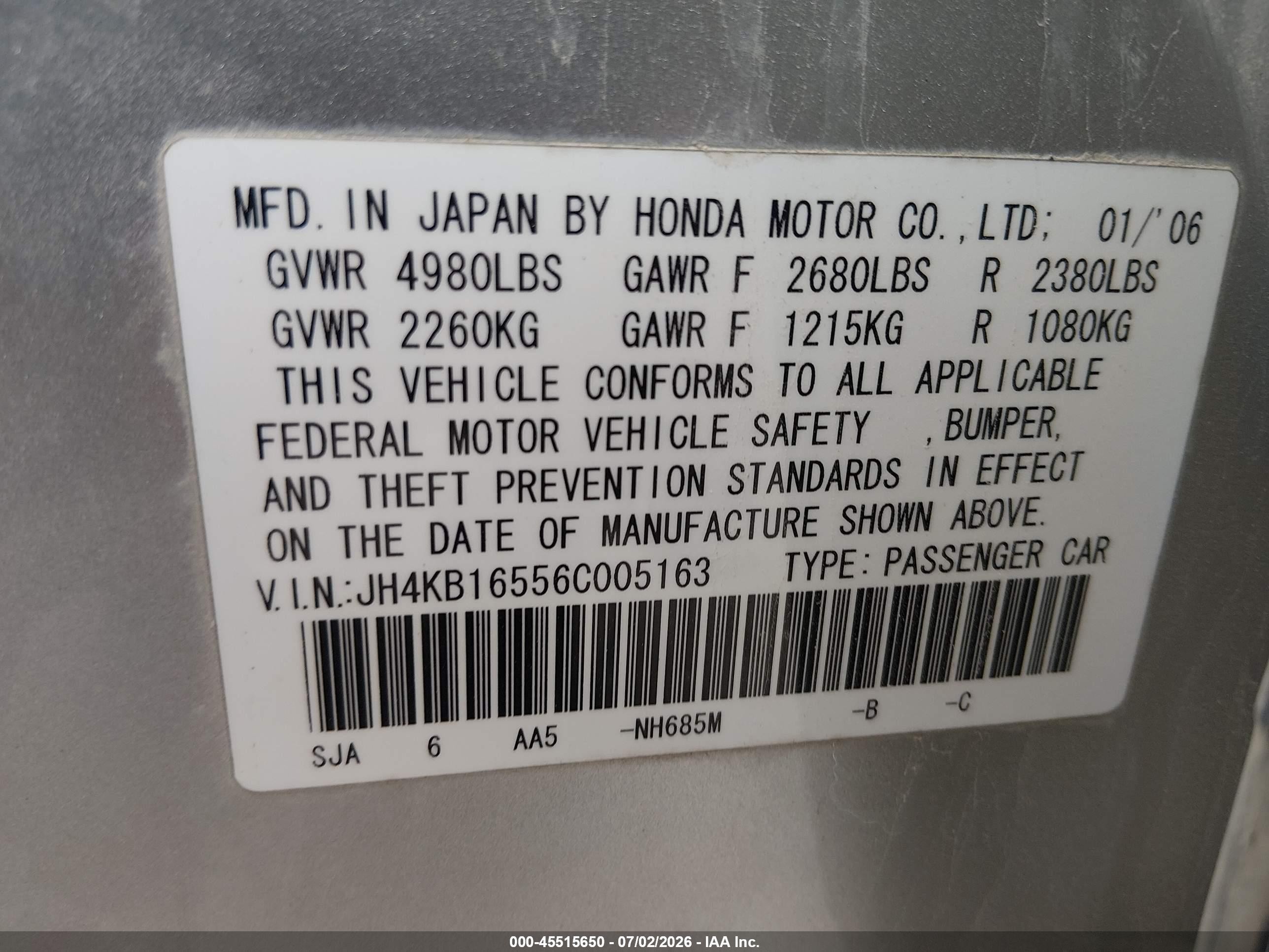 2006 Acura Rl 3.5 Серебряный vin: JH4KB16556C005163