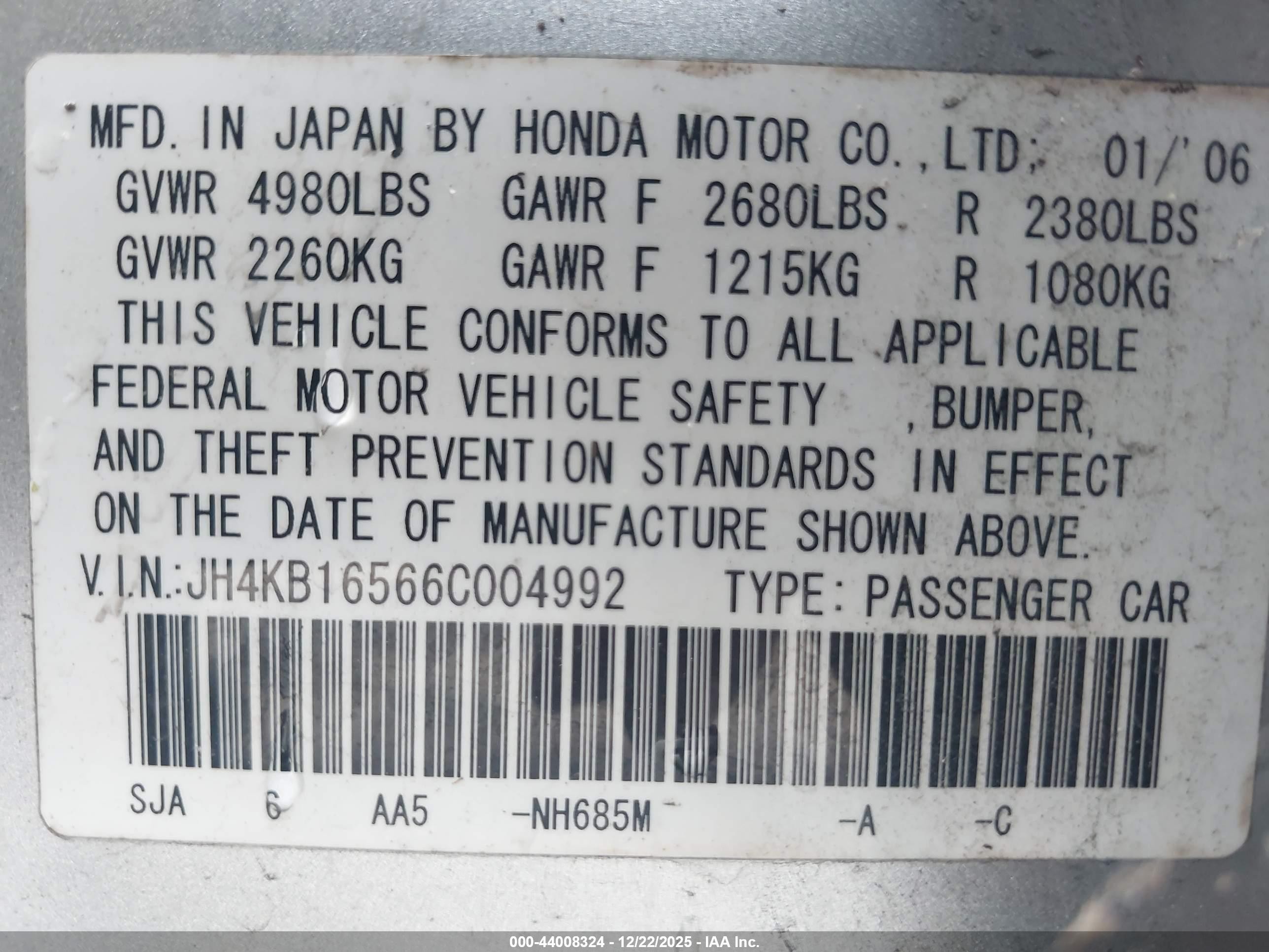 2006 Acura Rl 3.5 Silver vin: JH4KB16566C004992