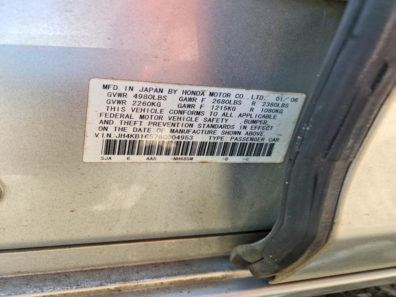 2006 Acura Rl Silver vin: JH4KB16576C004953