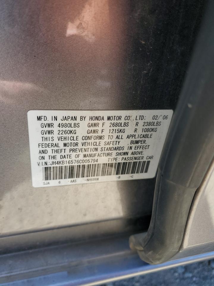 2006 Acura Rl Silver vin: JH4KB16576C005794