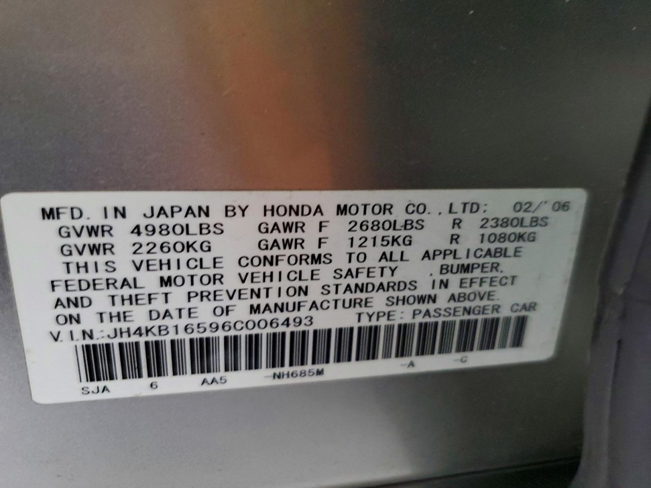 2006 Acura Rl Серебряный vin: JH4KB16596C006493