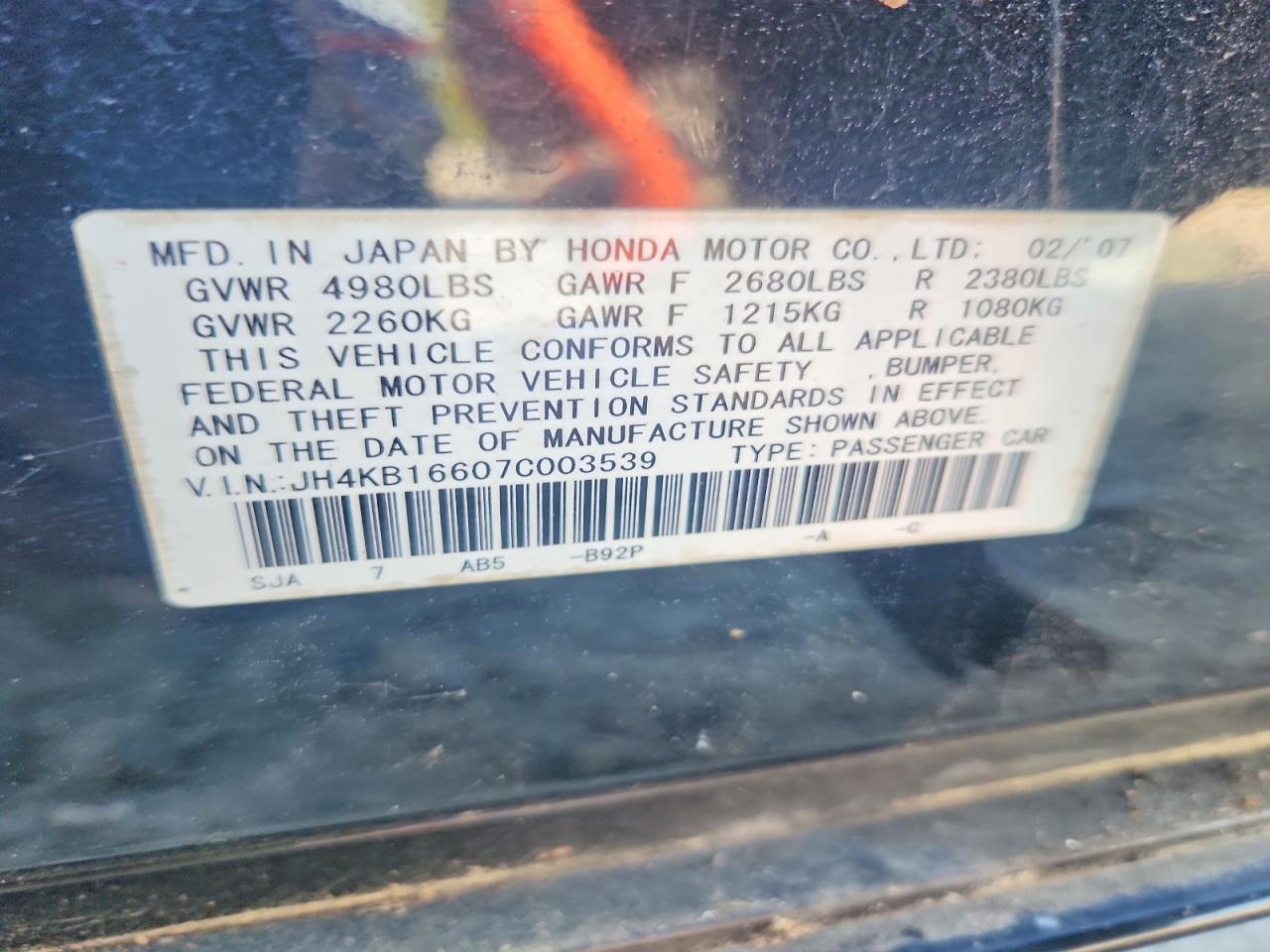 2007 Acura Rl Black vin: JH4KB16607C003539