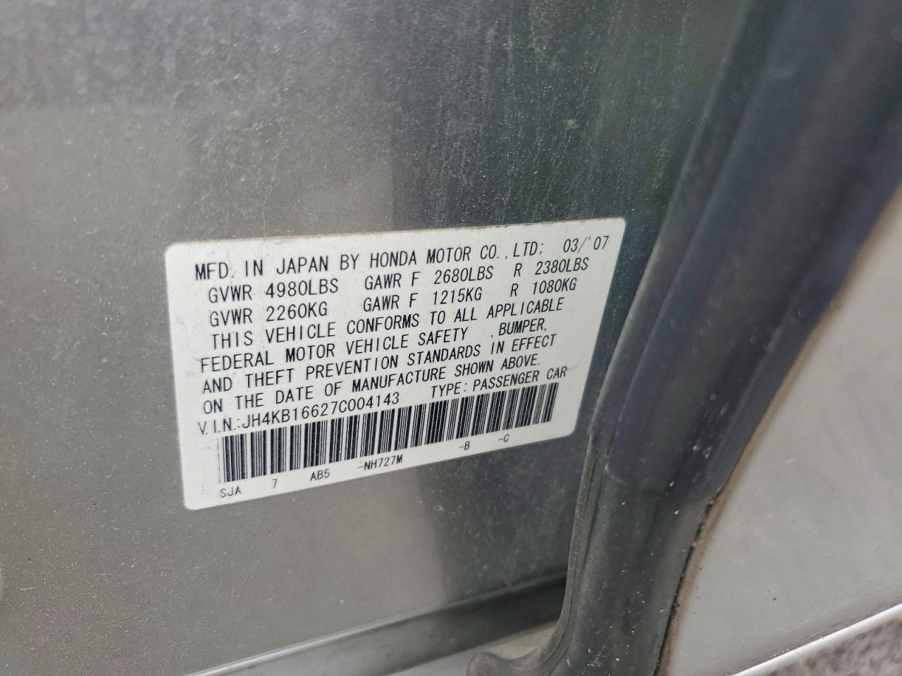 2007 Acura Rl Silver vin: JH4KB16627C004143