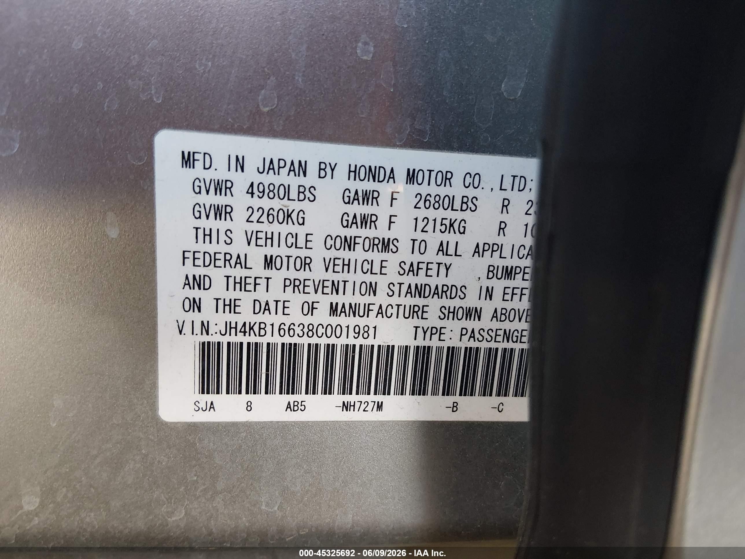 2008 Acura Rl 3.5 Silver vin: JH4KB16638C001981
