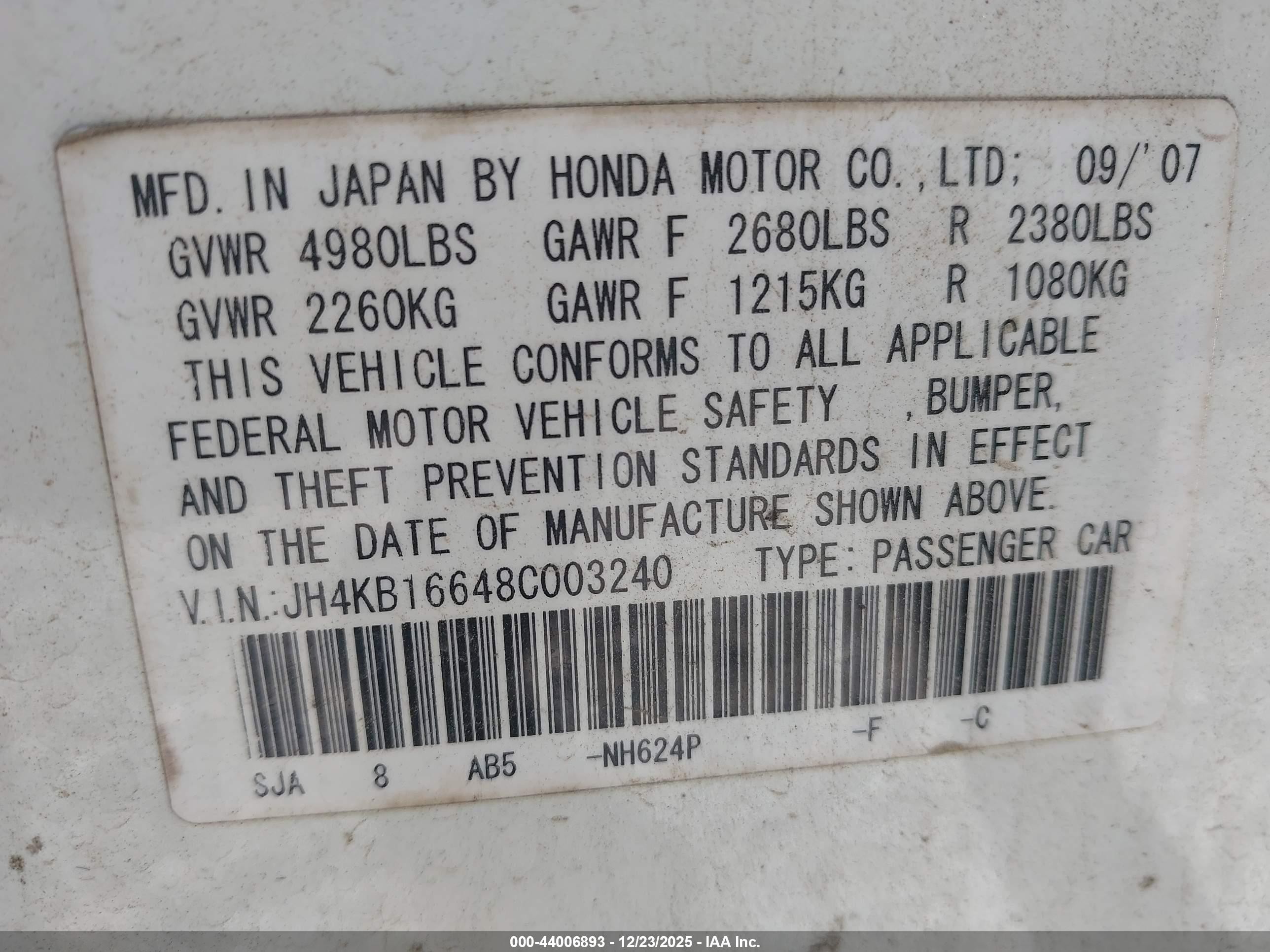 2008 Acura Rl 3.5 White vin: JH4KB16648C003240