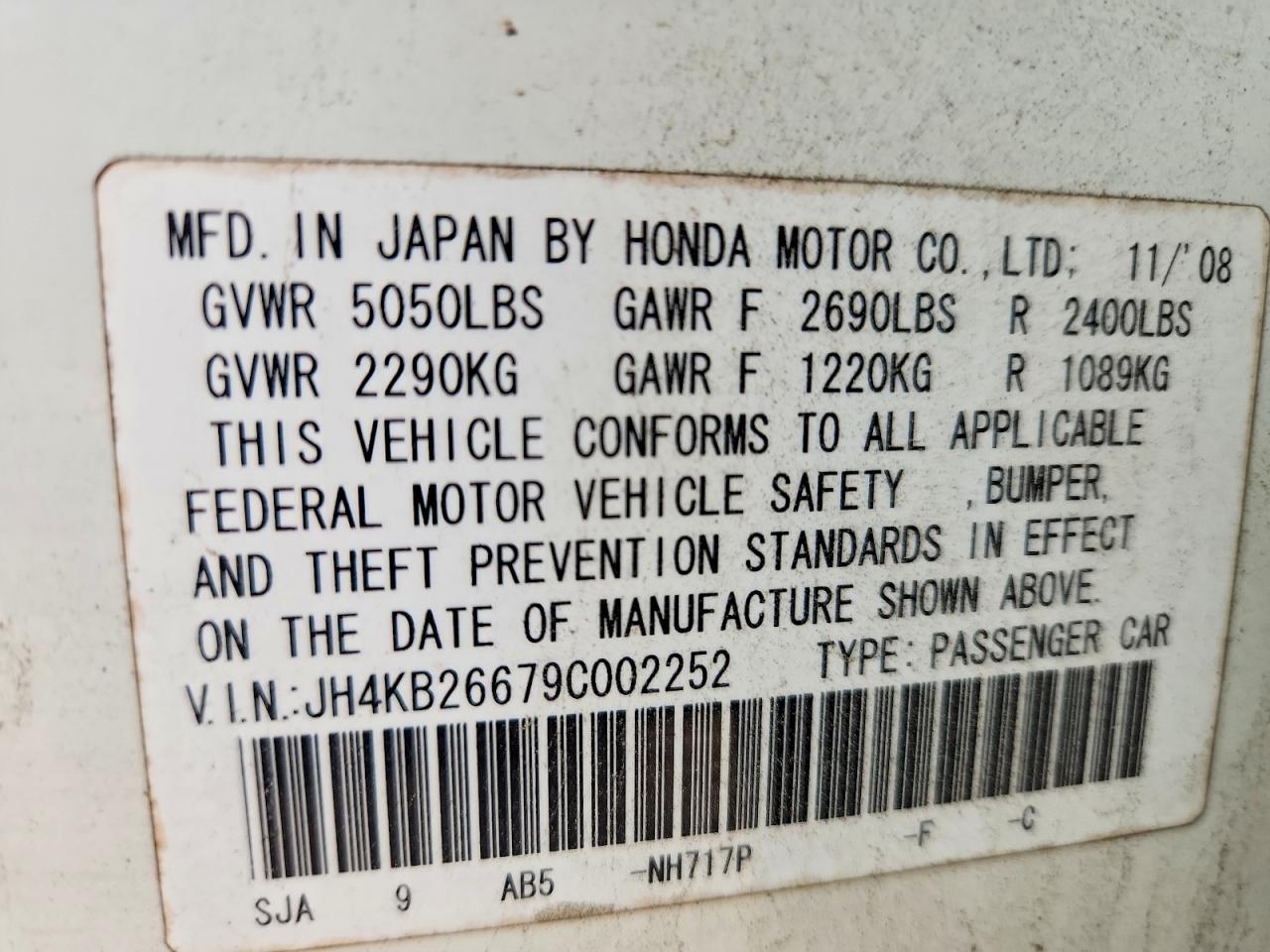 2009 Acura Rl White vin: JH4KB26679C002252