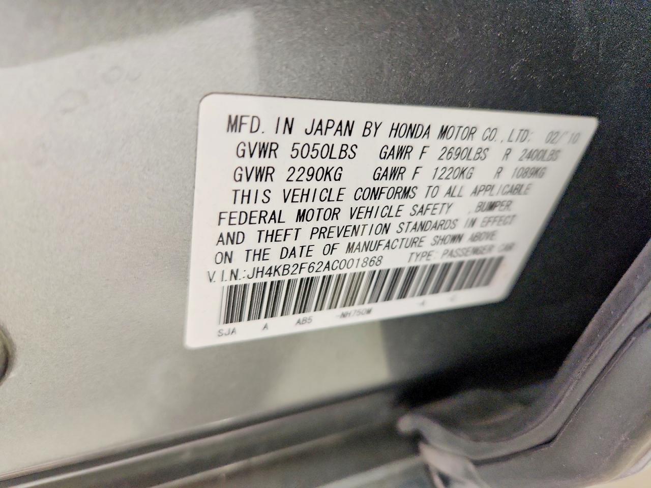 2010 Acura Rl Silver vin: JH4KB2F62AC001868