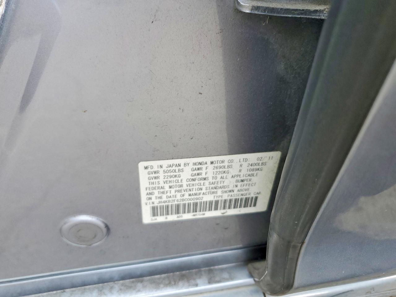 2011 Acura Rl Синий vin: JH4KB2F62BC000902