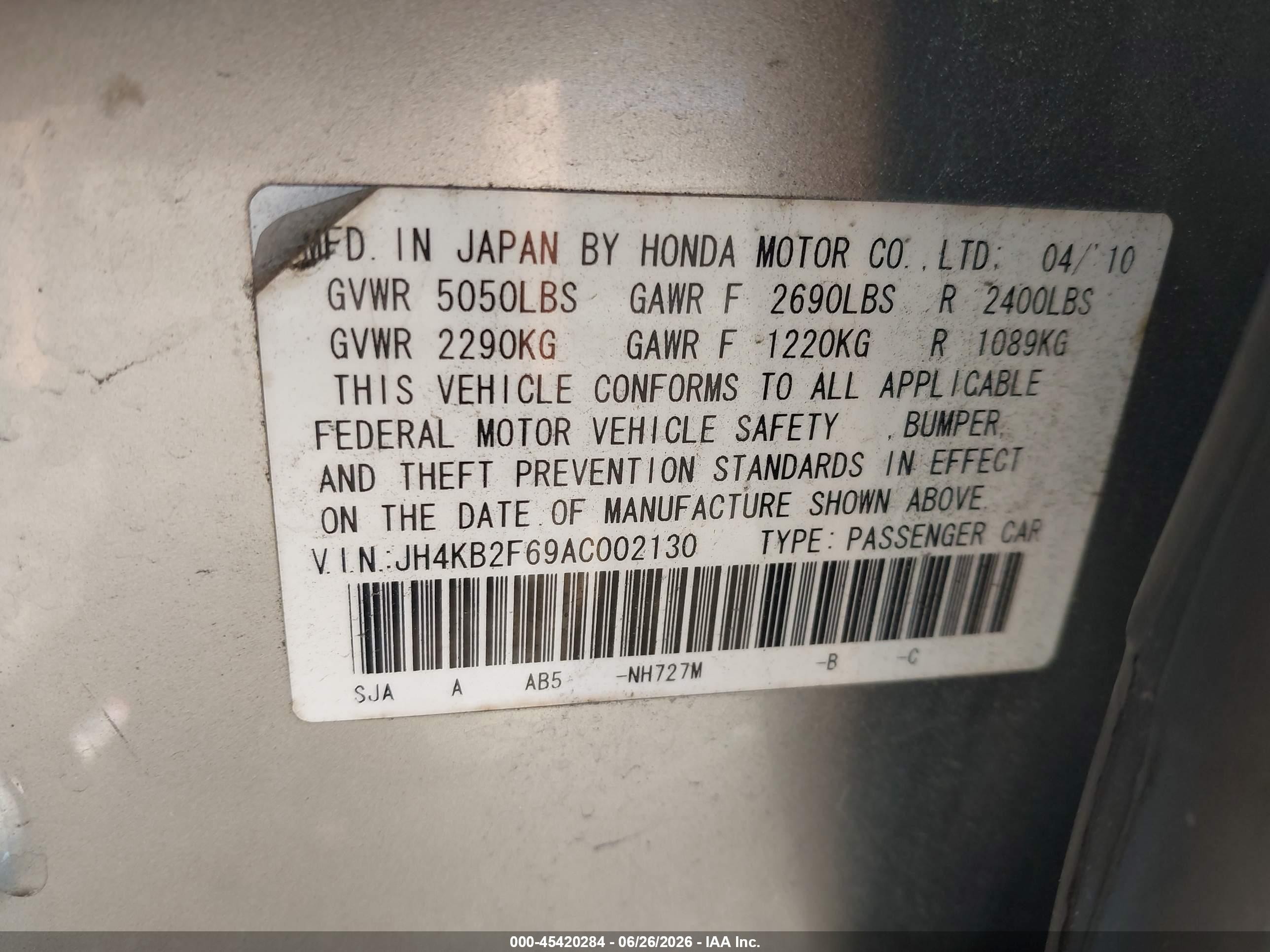 2010 Acura Rl 3.7 Silver vin: JH4KB2F69AC002130