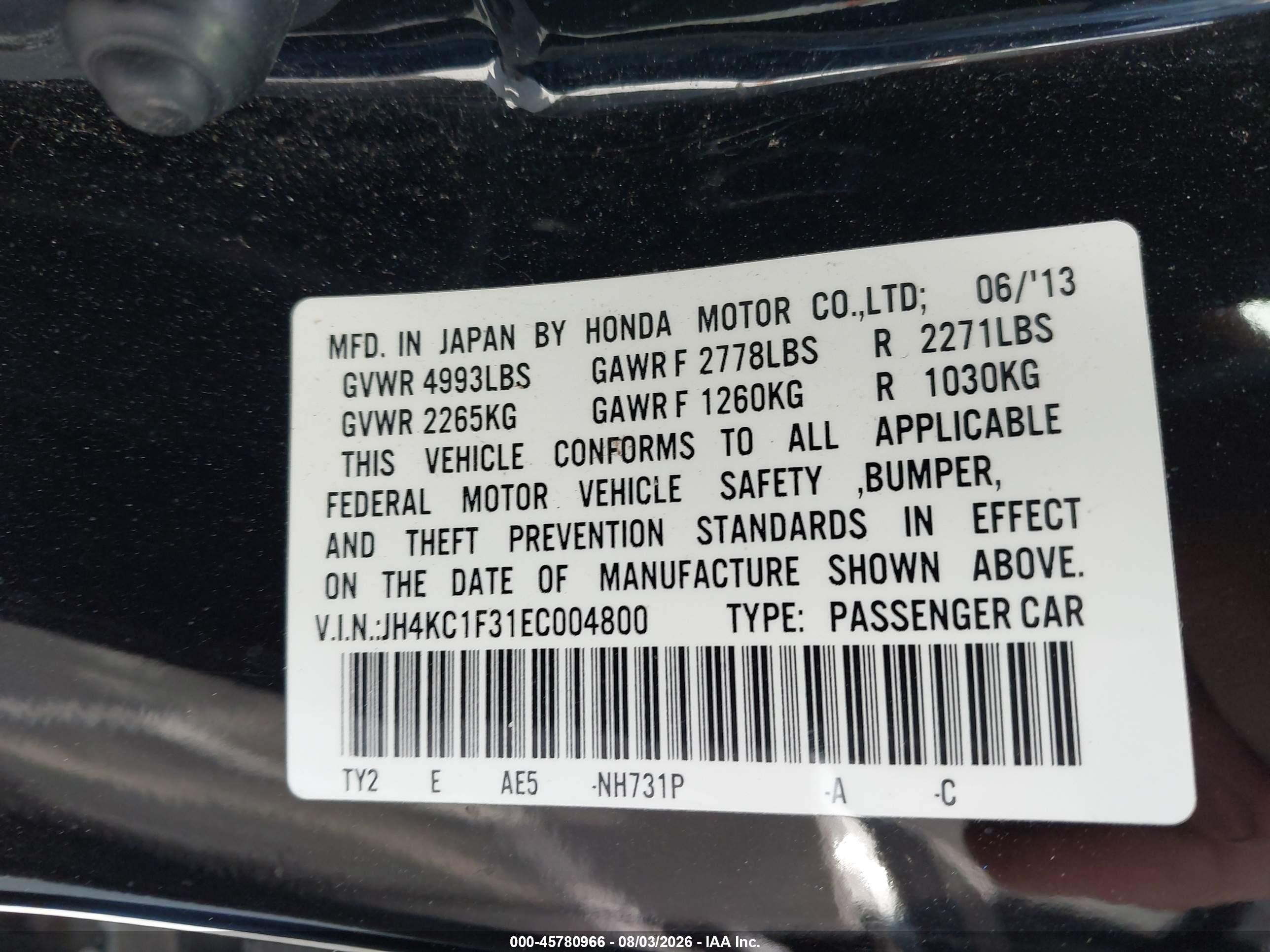 2014 Acura Rlx   Черный vin: JH4KC1F31EC004800