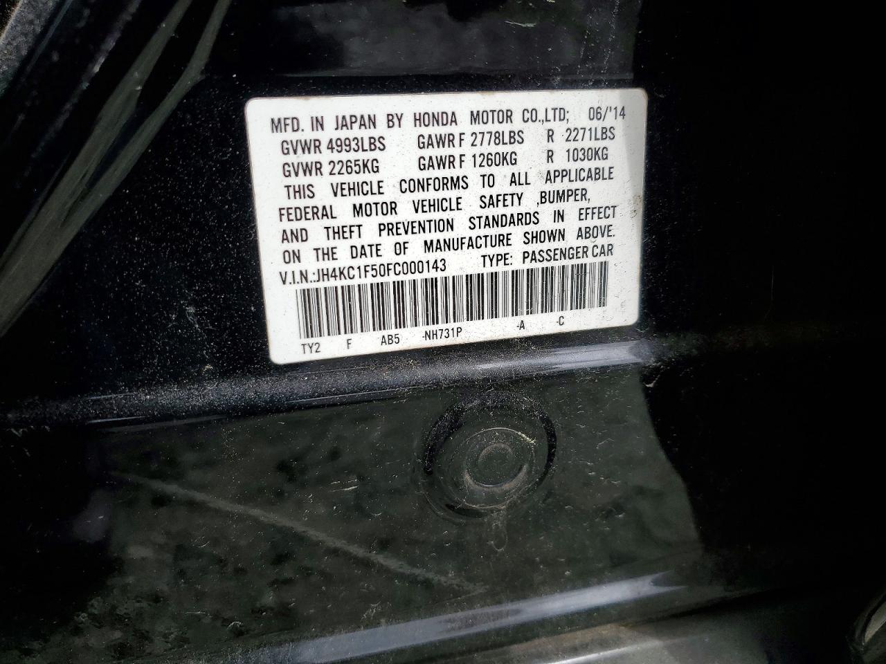 2015 Acura Rlx Tech Black vin: JH4KC1F50FC000143