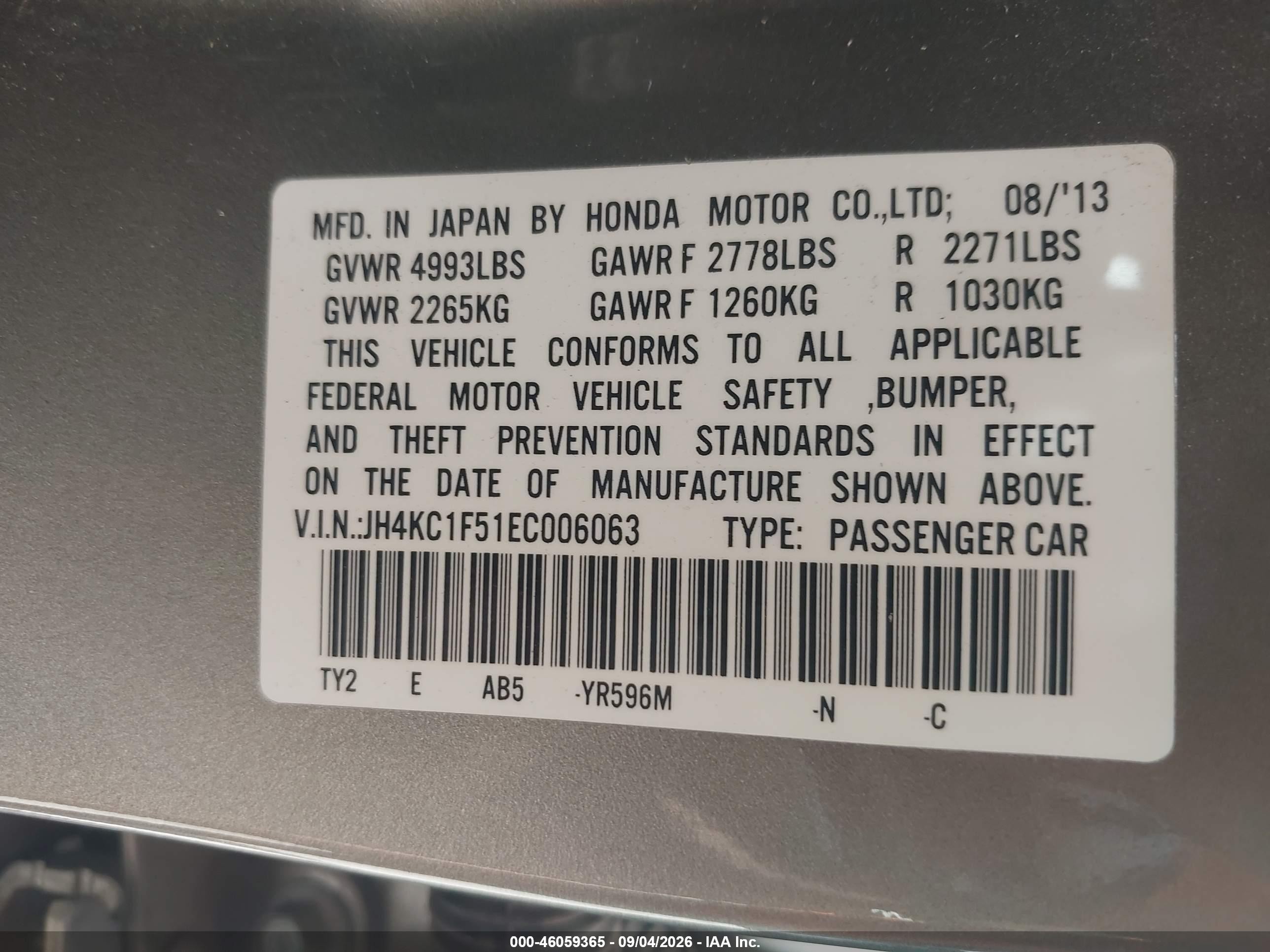 2014 Acura Rlx   Gray vin: JH4KC1F51EC006063