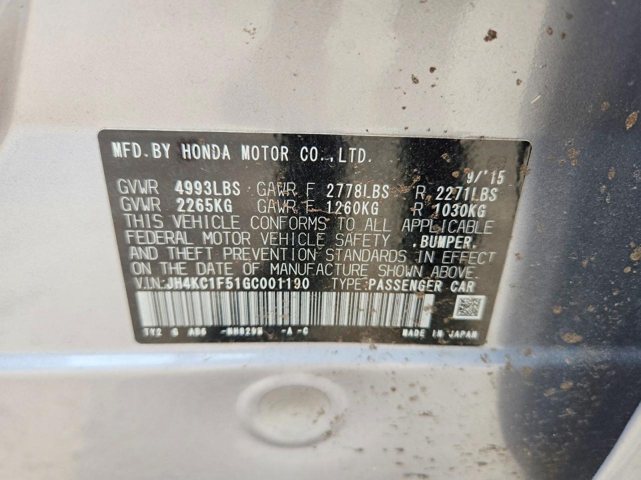 2016 Acura Rlx Tech Silver vin: JH4KC1F51GC001190