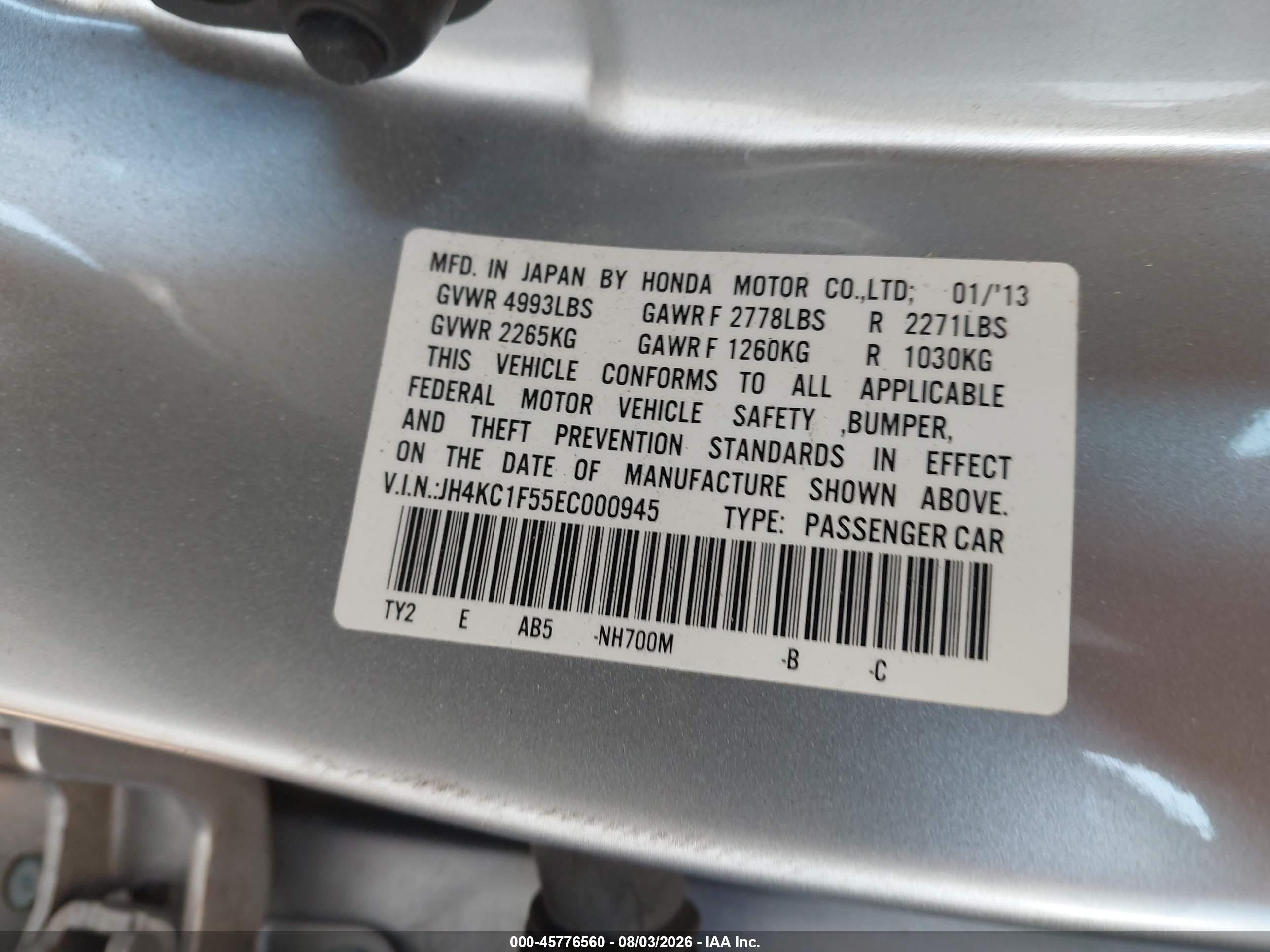 2014 Acura Rlx   Silver vin: JH4KC1F55EC000945