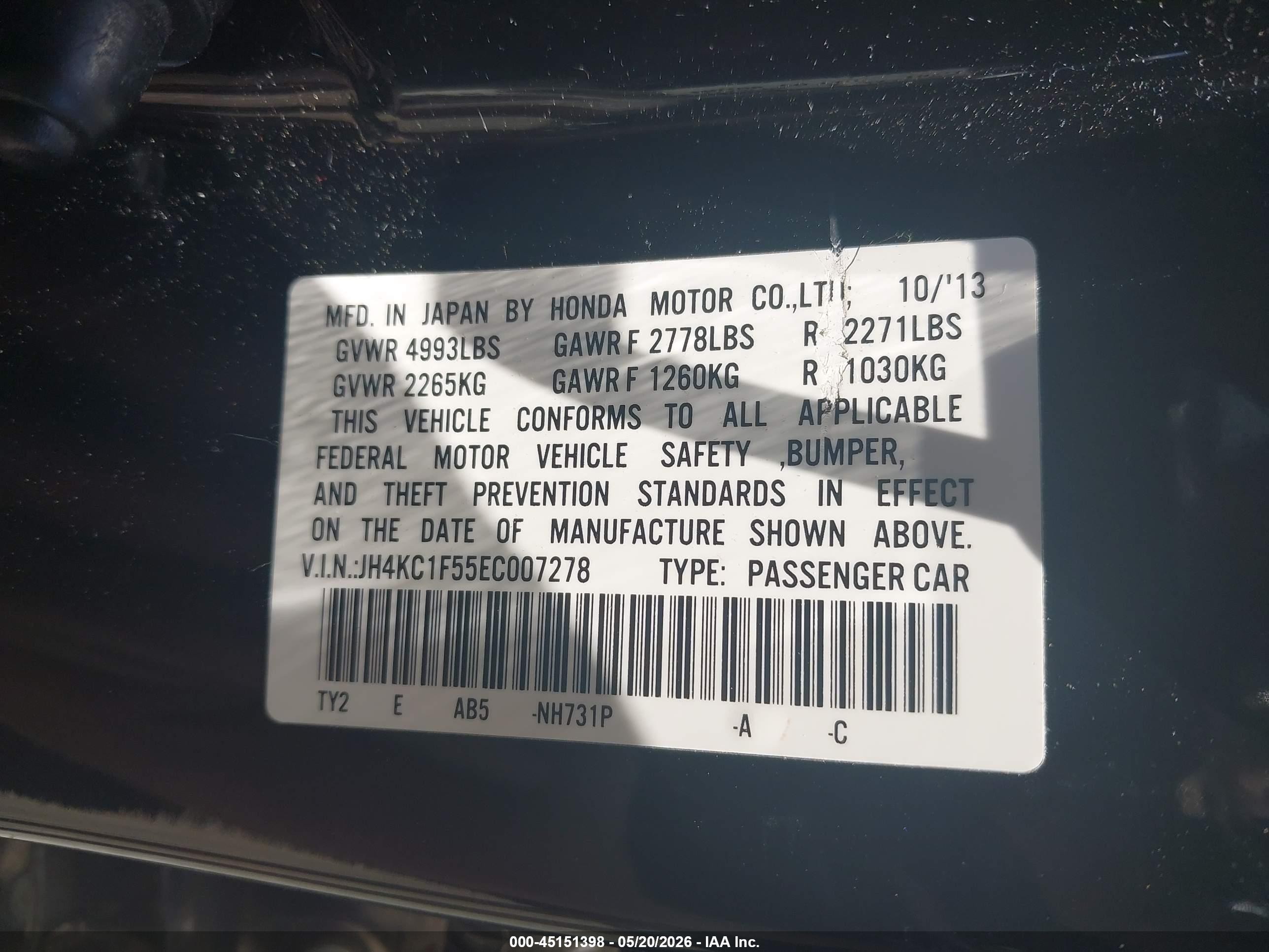 2014 Acura Rlx   Black vin: JH4KC1F55EC007278