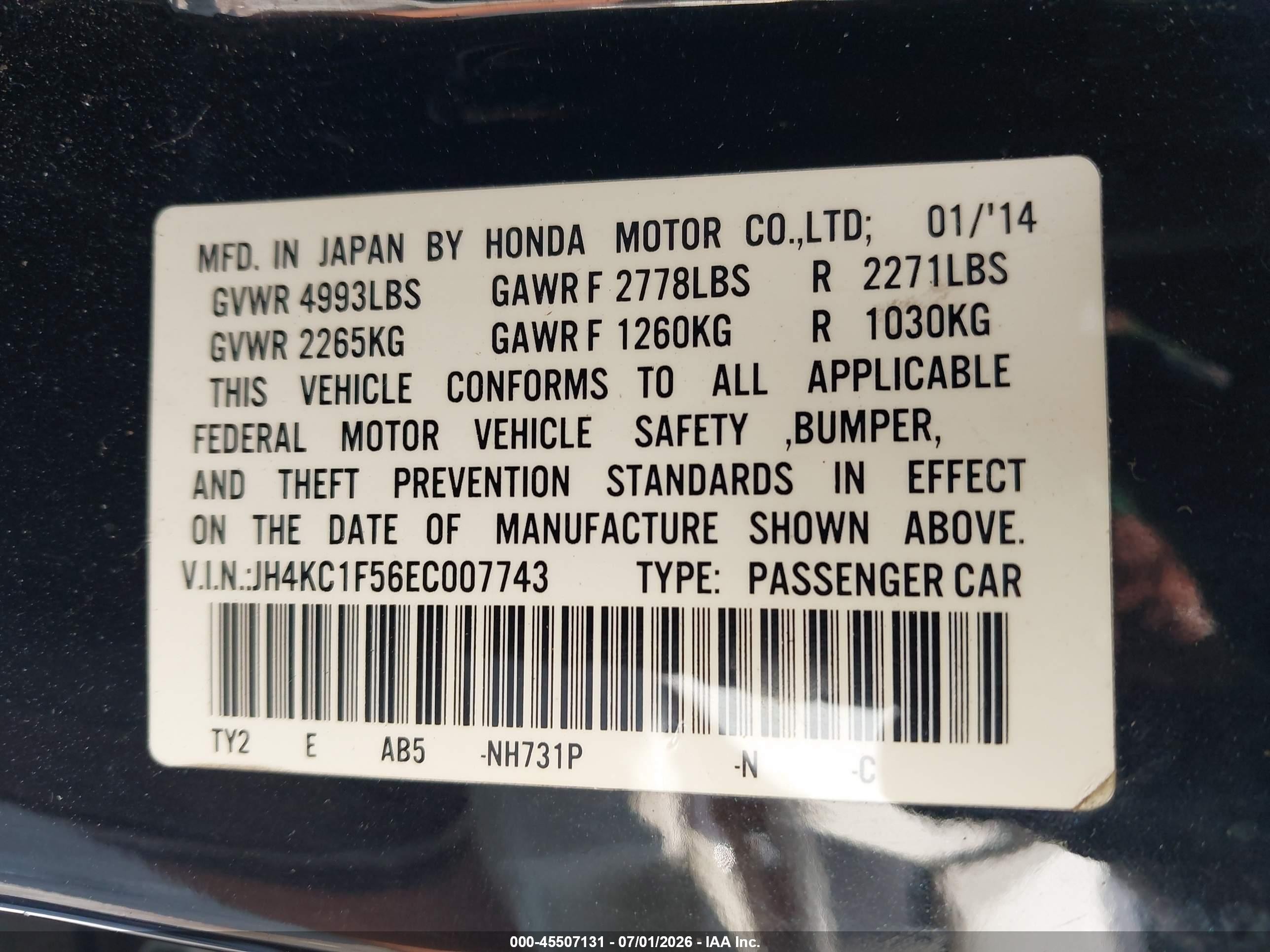 2014 Acura Rlx   Black vin: JH4KC1F56EC007743