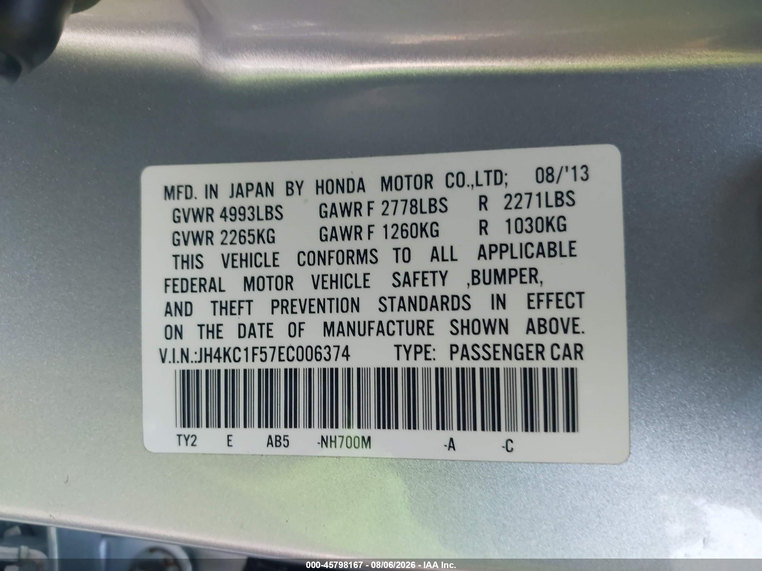 2014 Acura Rlx   Silver vin: JH4KC1F57EC006374