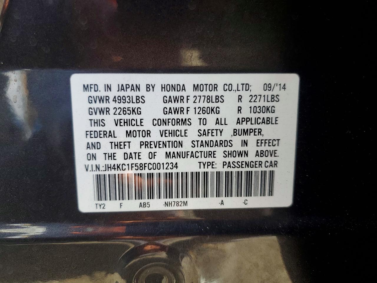 2015 Acura Rlx Tech Gray vin: JH4KC1F58FC001234