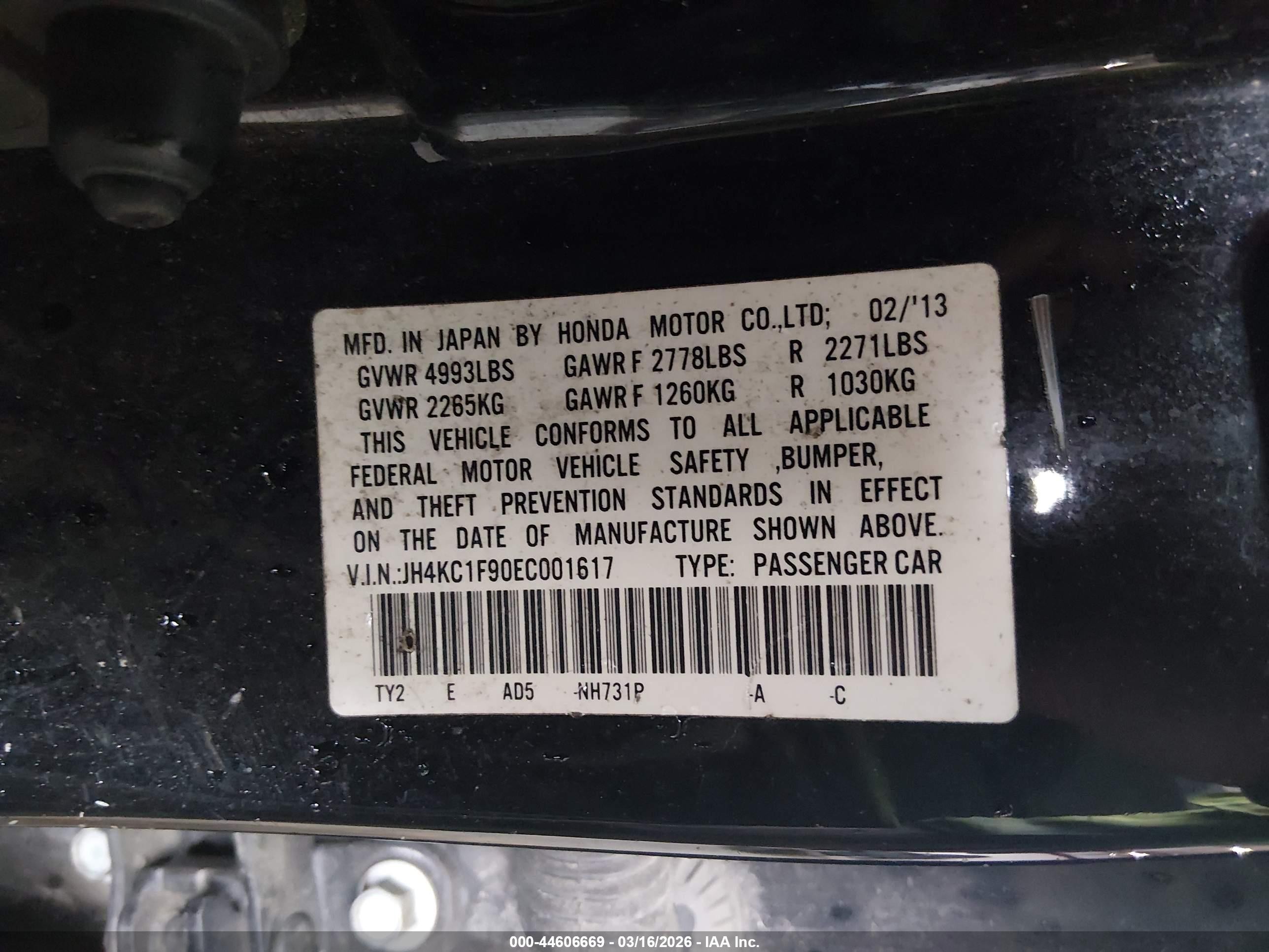 2014 Acura Rlx   Black vin: JH4KC1F90EC001617
