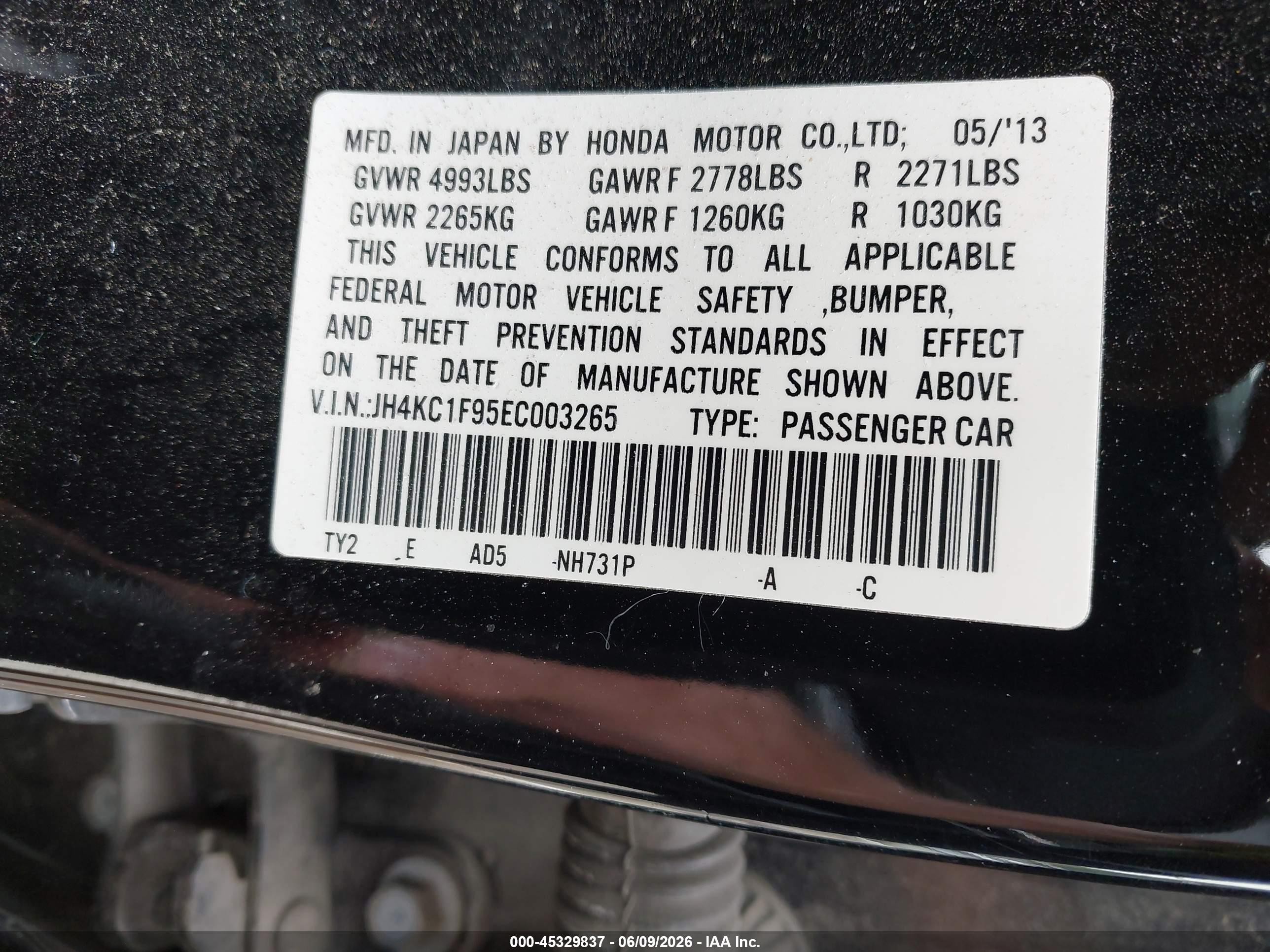 2014 Acura Rlx Black vin: JH4KC1F95EC003265