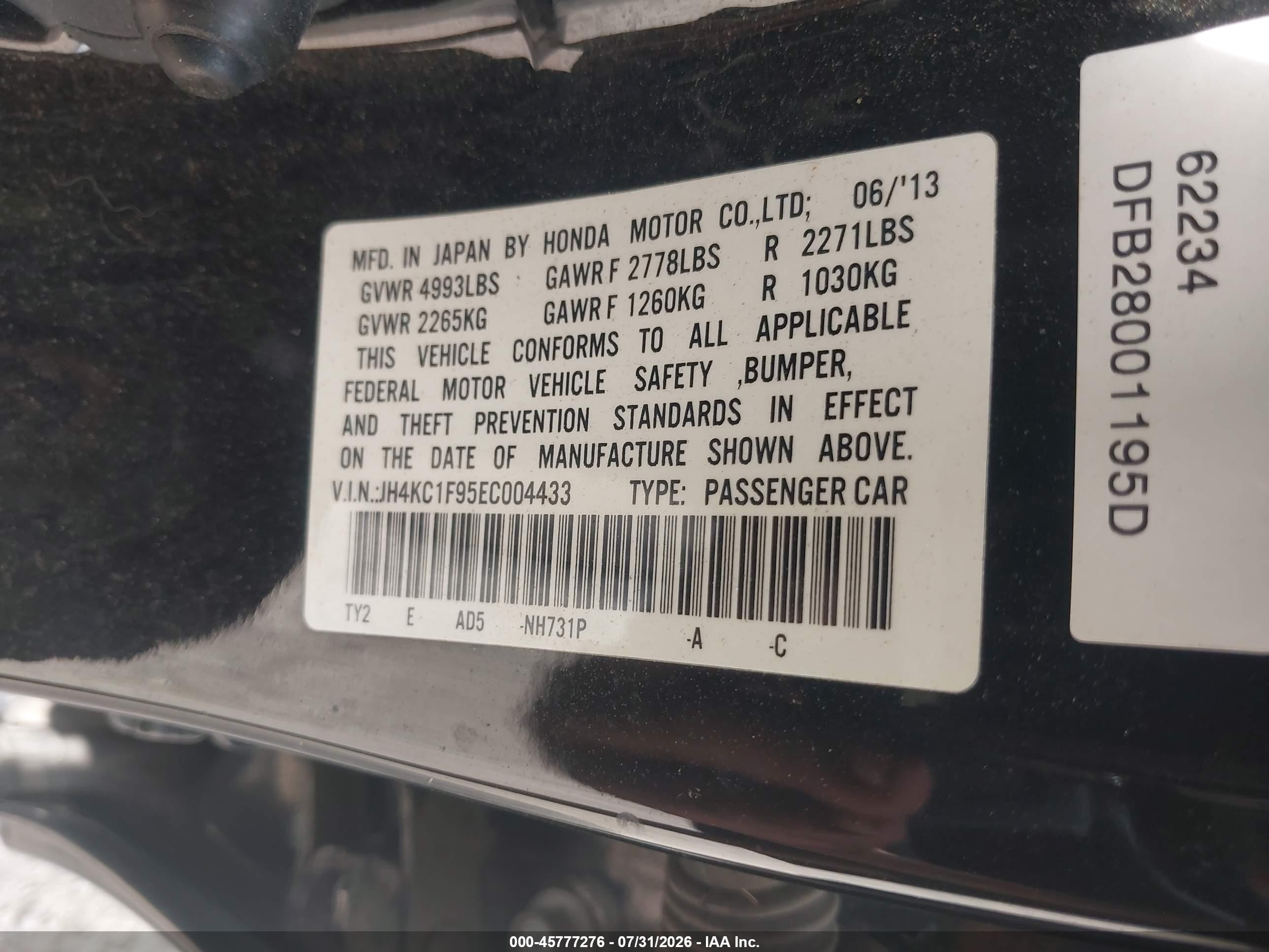 2014 Acura Rlx   Black vin: JH4KC1F95EC004433