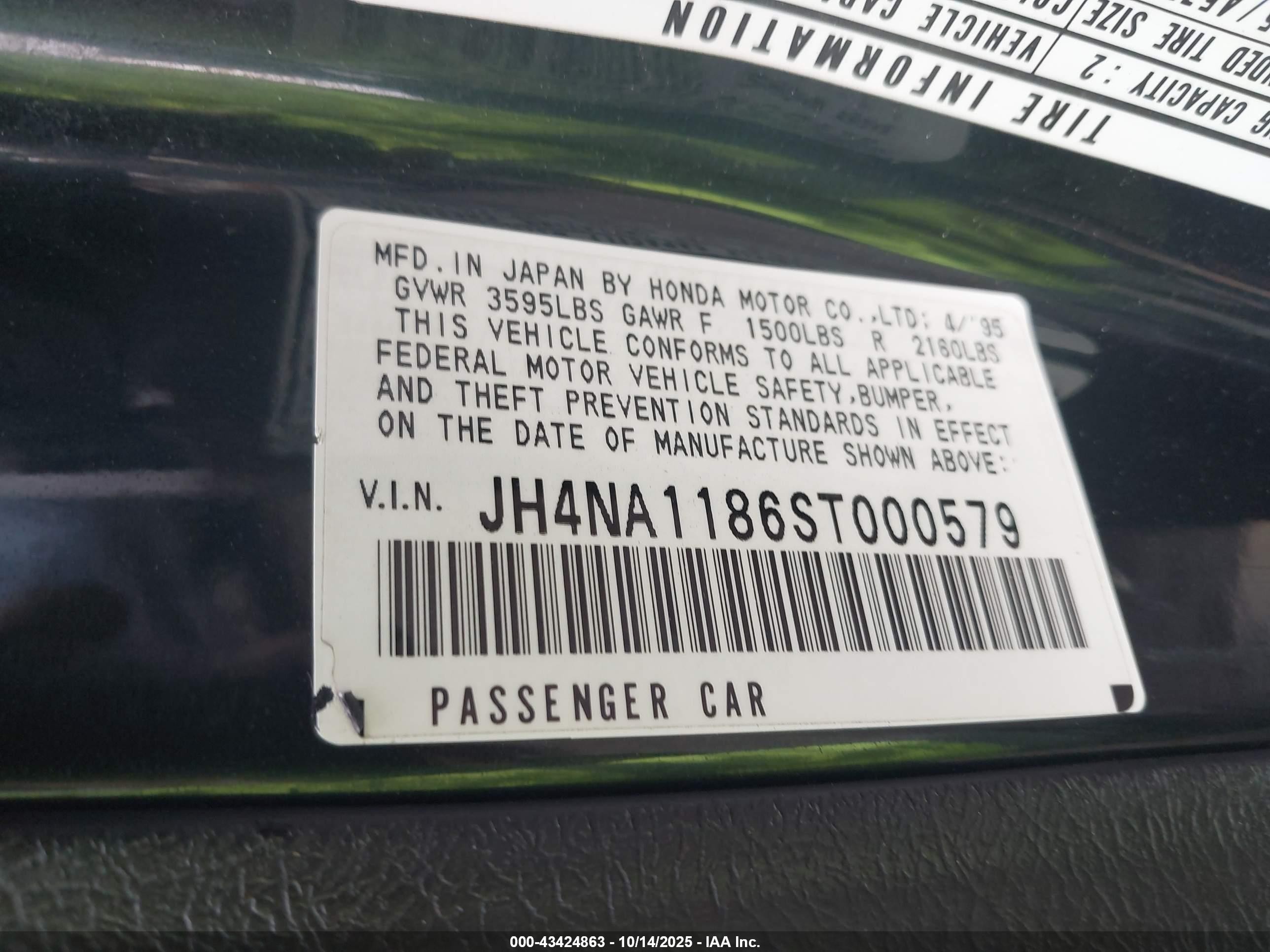1995 Acura Nsx T Green vin: JH4NA1186ST000579