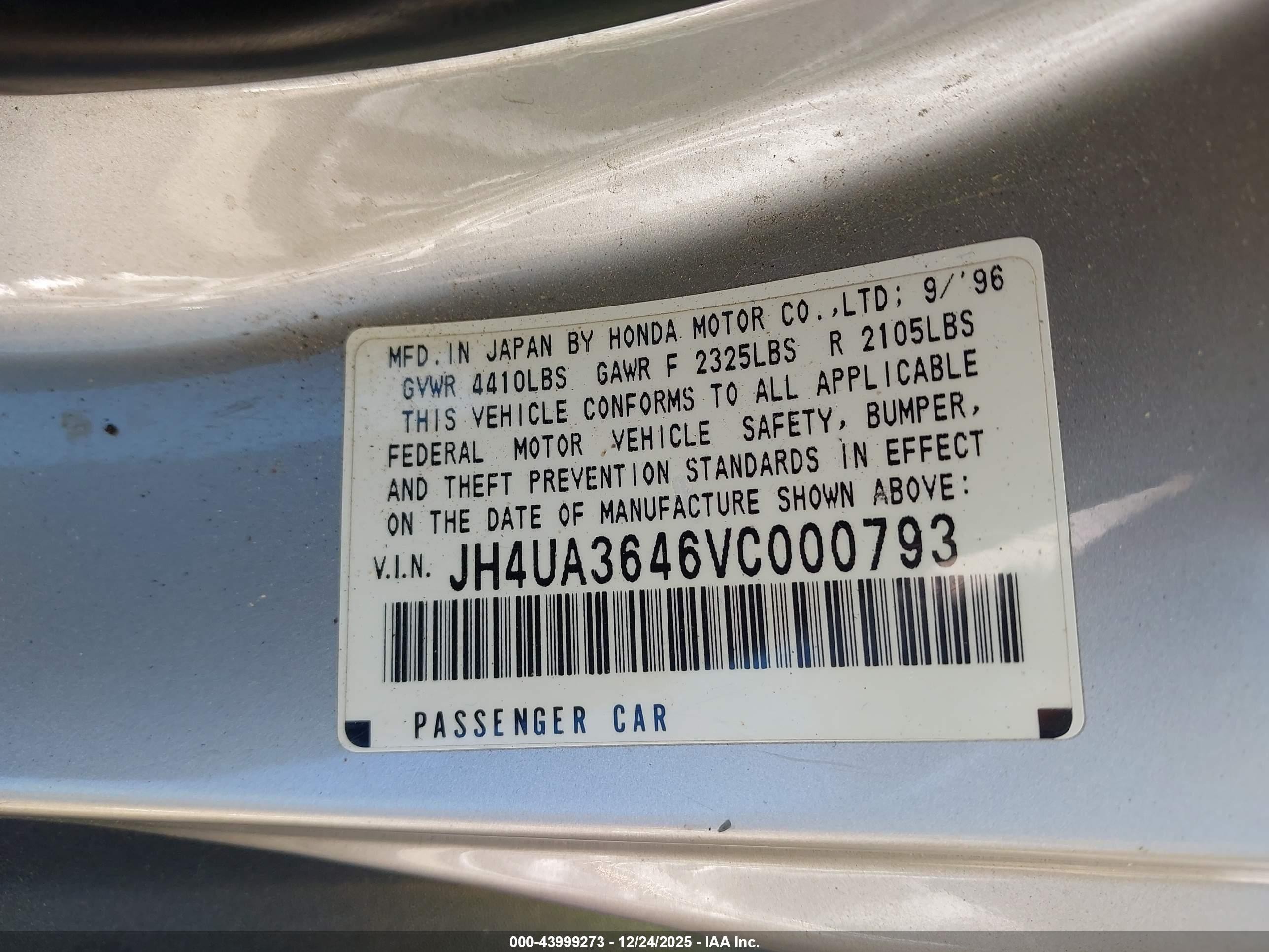 1997 Acura Tl 3.2 Серебряный vin: JH4UA3646VC000793
