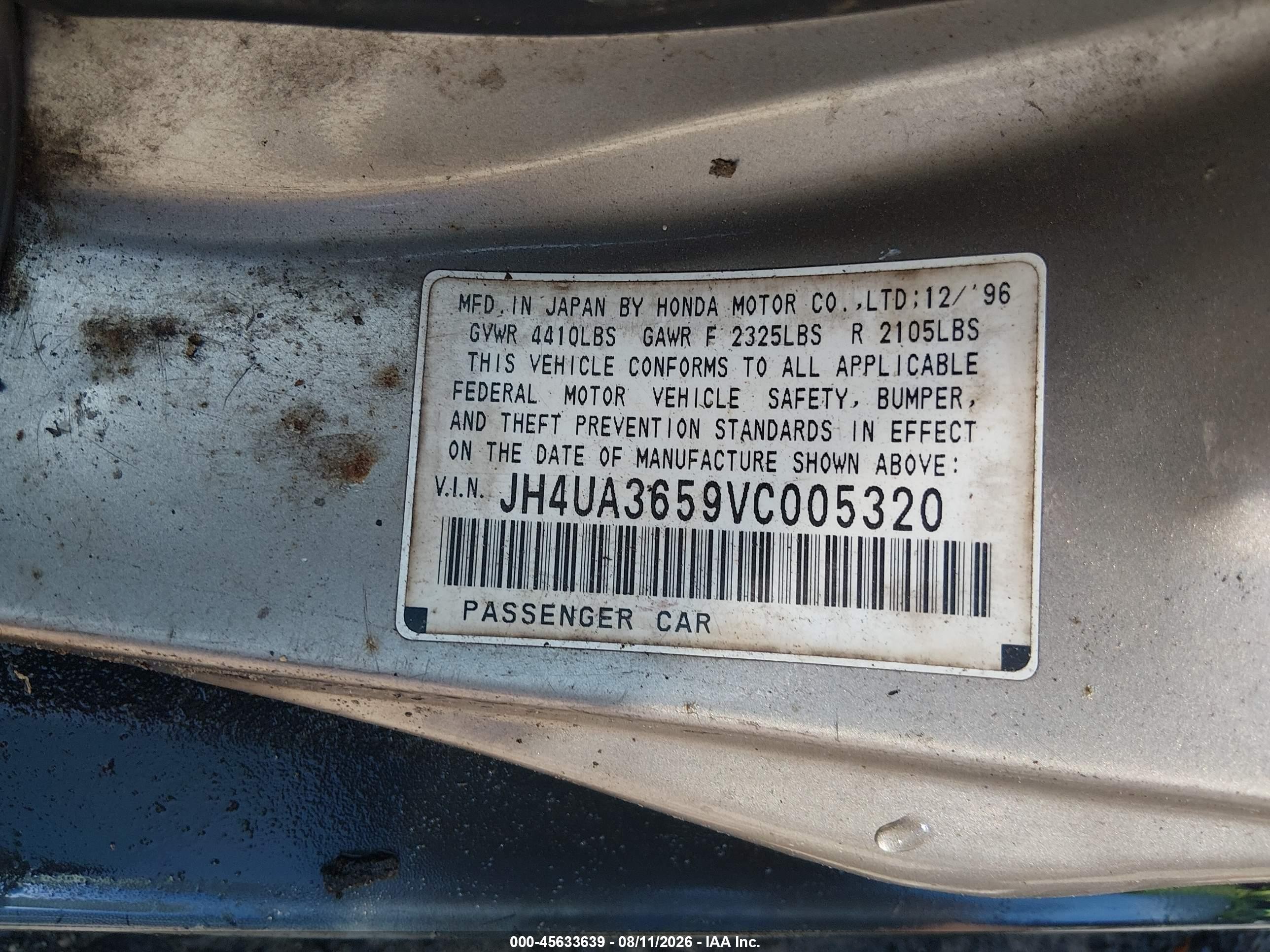 1997 Acura Tl 3.2 Бежевый vin: JH4UA3659VC005320