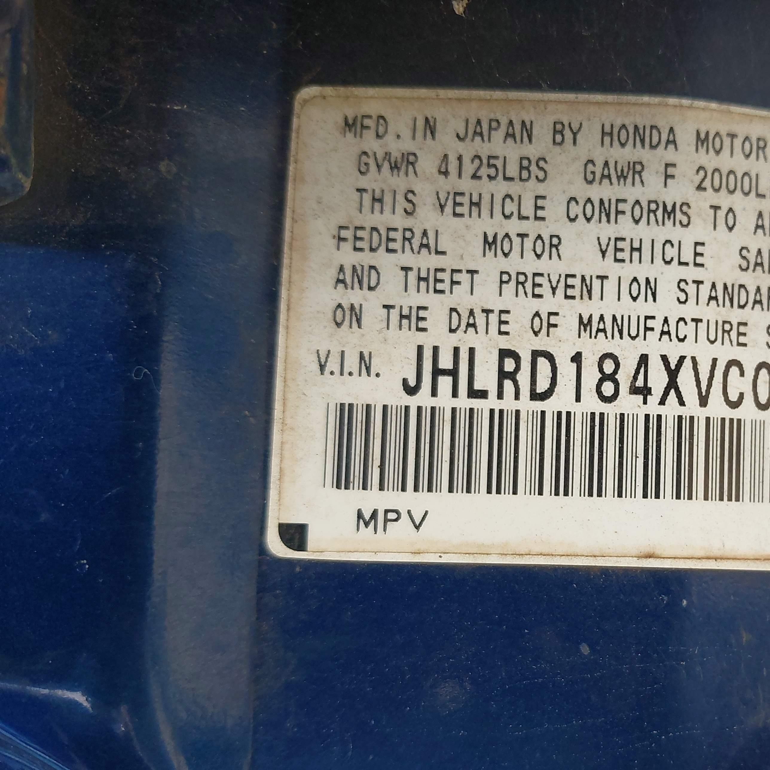 1997 Honda Cr-v   Dark Blue vin: JHLRD184XVC019219
