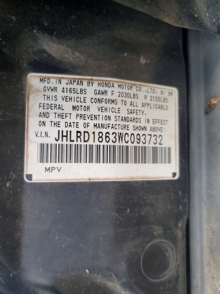 1998 Honda Cr-v Ex Black vin: JHLRD1863WC093732