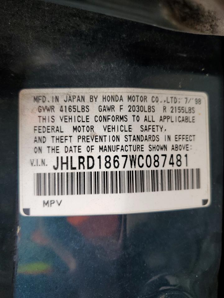 1998 Honda Cr-v Ex Green vin: JHLRD1867WC087481