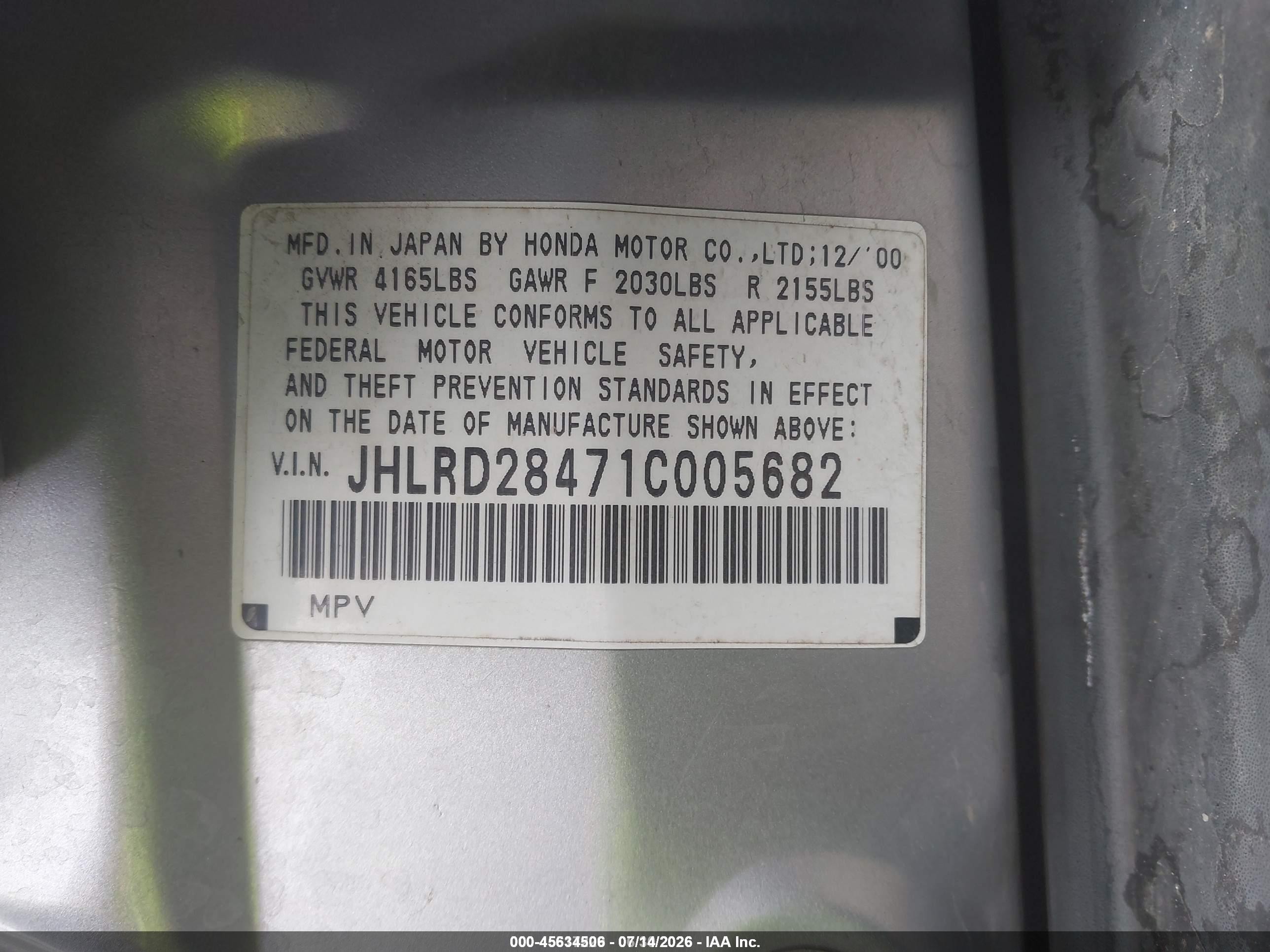 2001 Honda Cr-v Lx Silver vin: JHLRD28471C005682