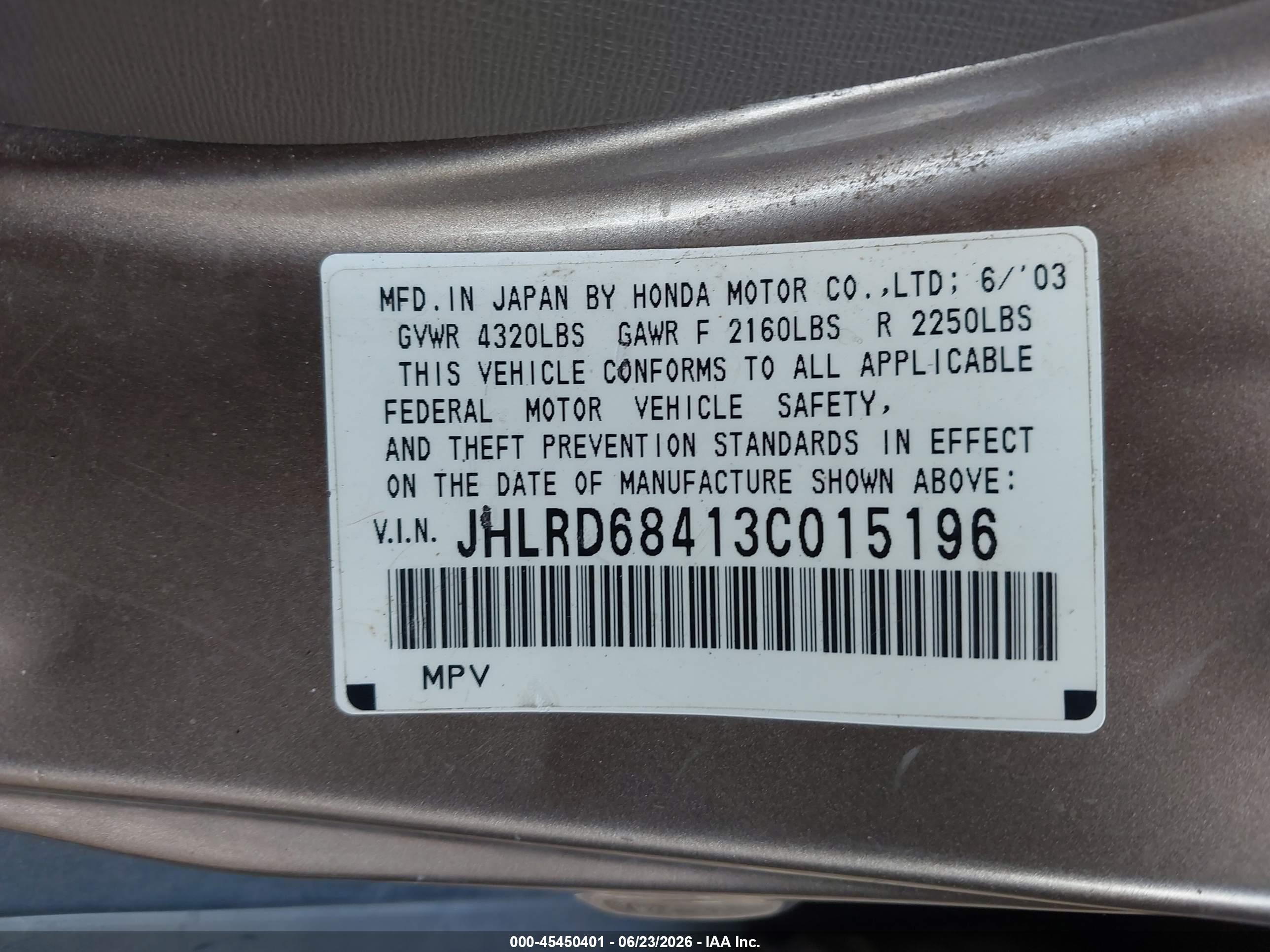 2003 Honda Cr-v Lx Dark Brown vin: JHLRD68413C015196