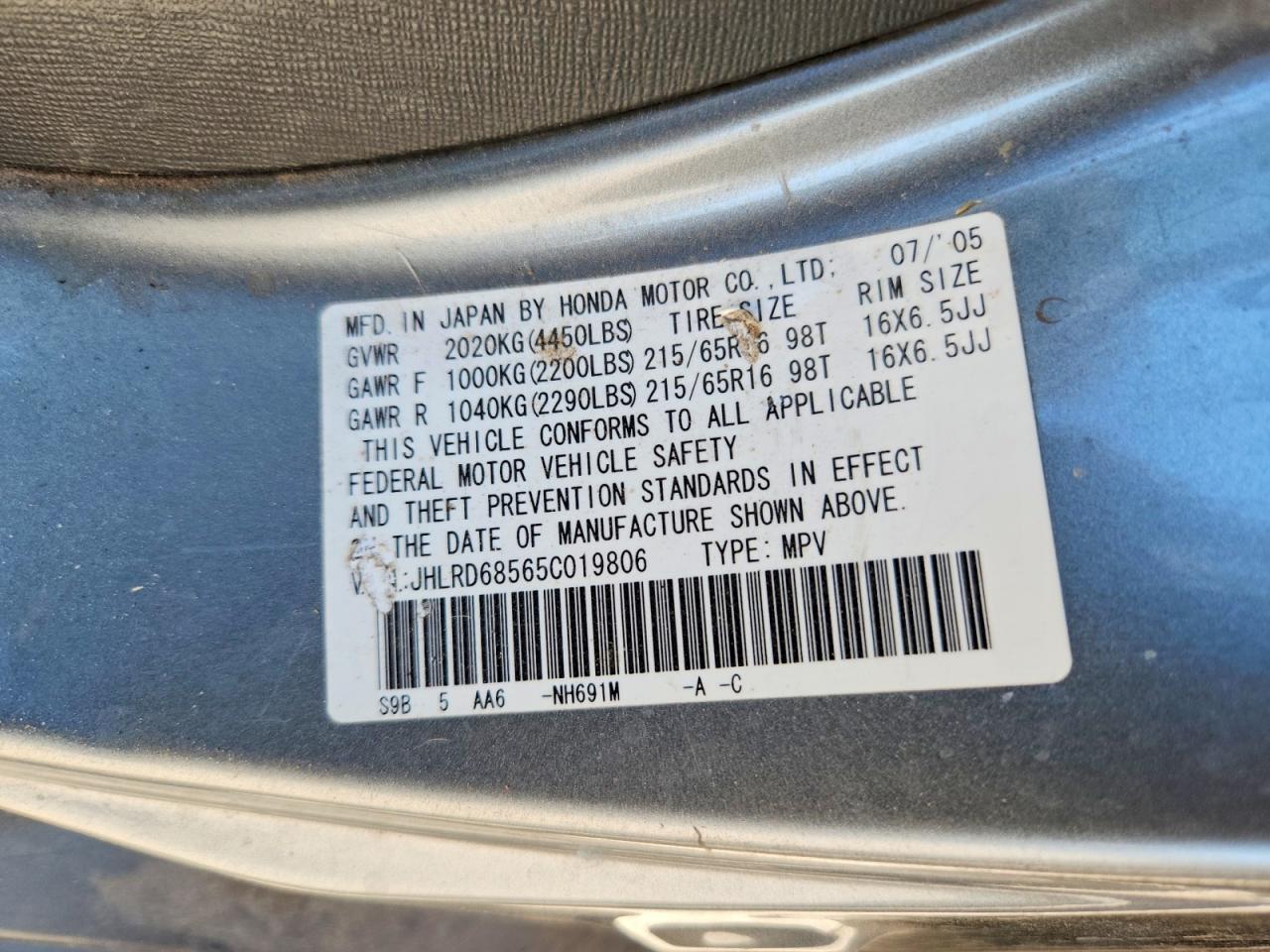 2005 Honda Cr-v Lx Silver vin: JHLRD68565C019806