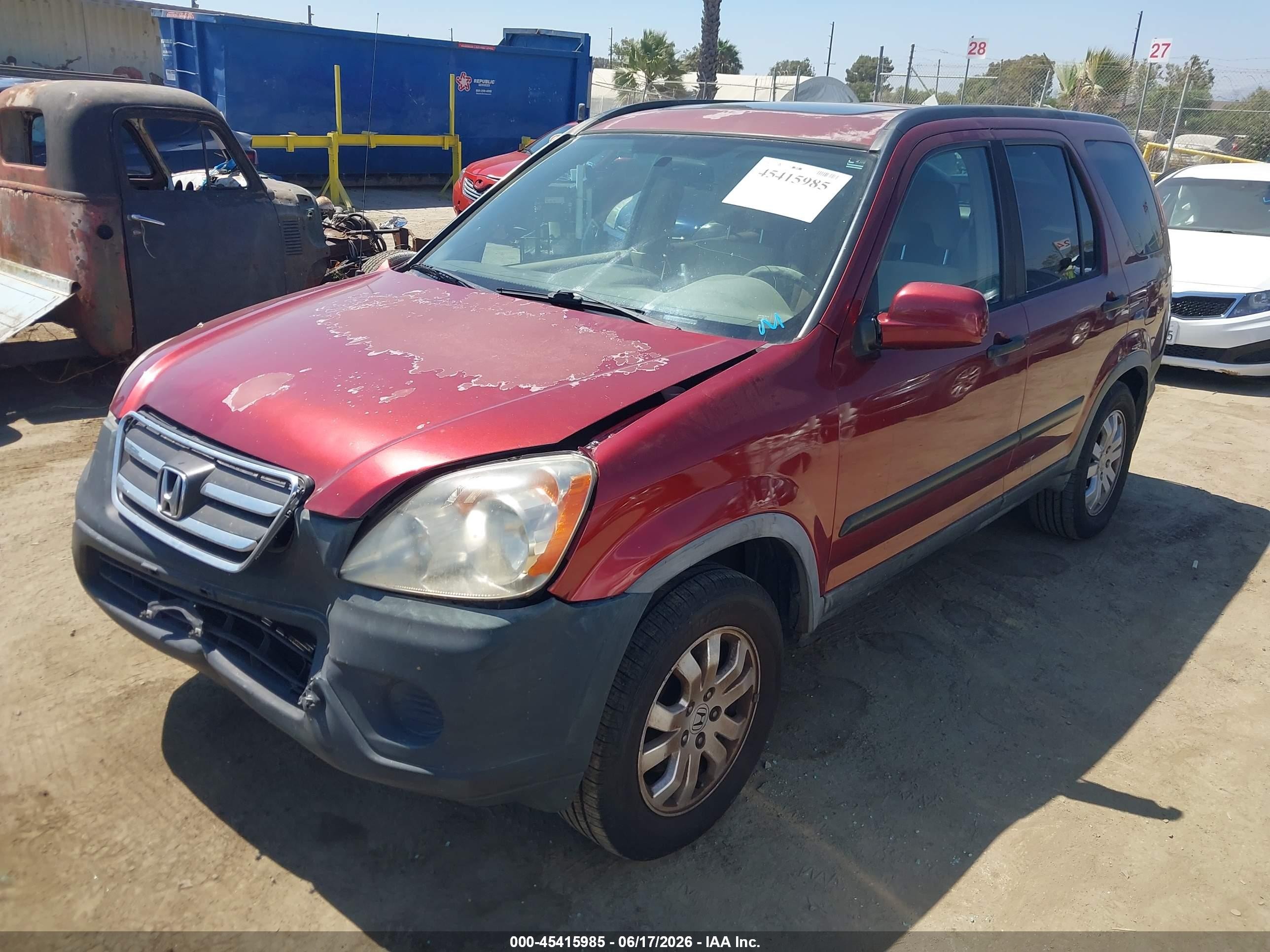2006 Honda Cr-v Ex Burgundy vin: JHLRD68876C027795