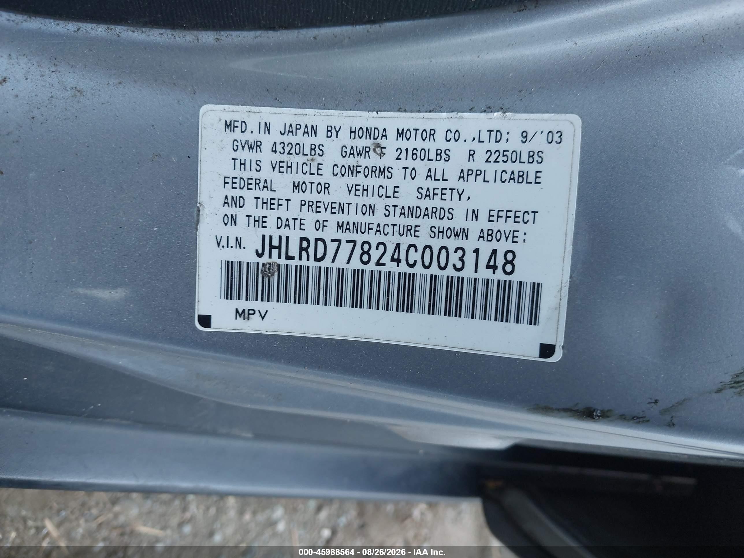 2004 Honda Cr-v Ex Silver vin: JHLRD77824C003148