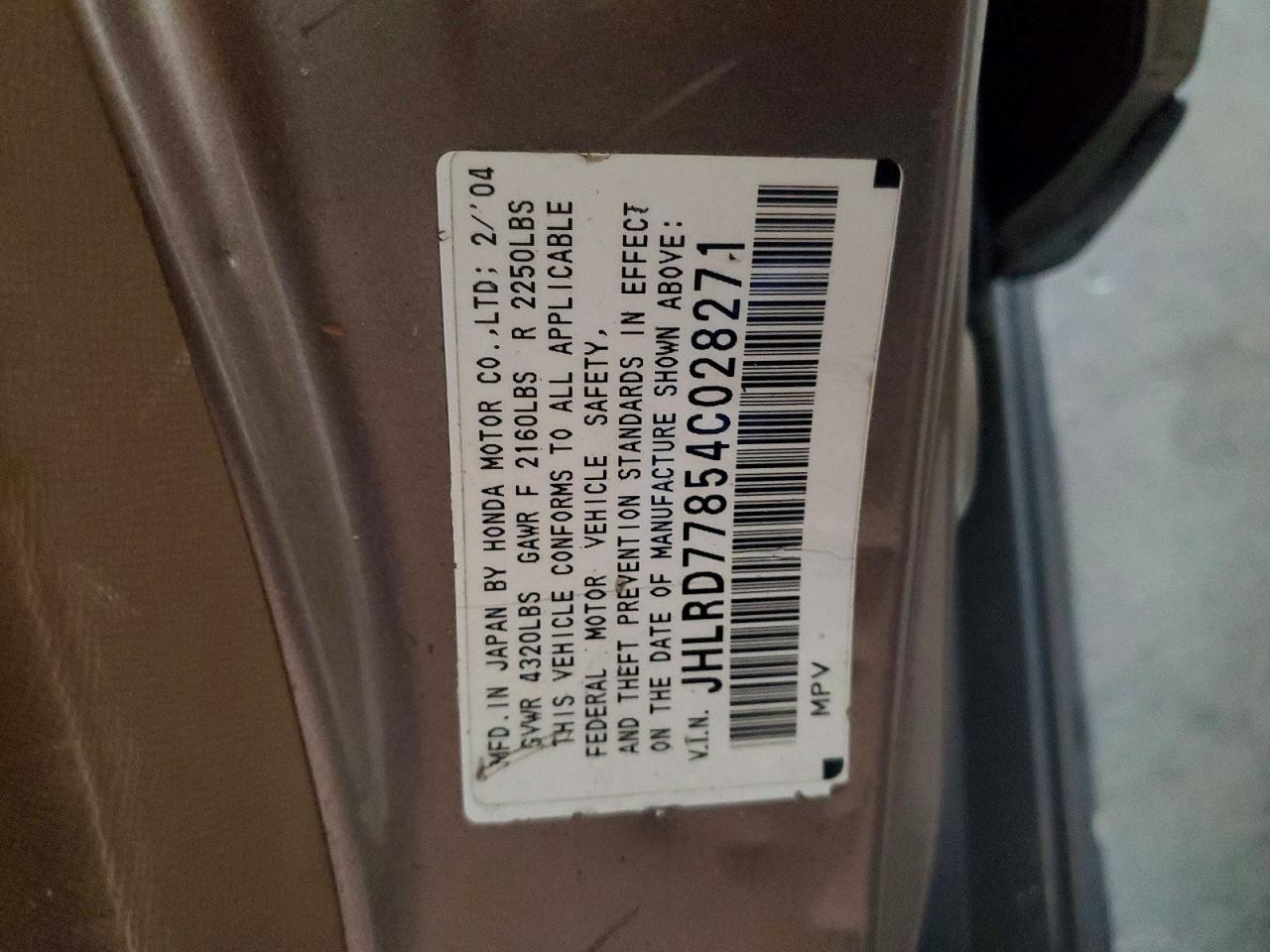 2004 Honda Cr-v Ex Tan vin: JHLRD77854C028271