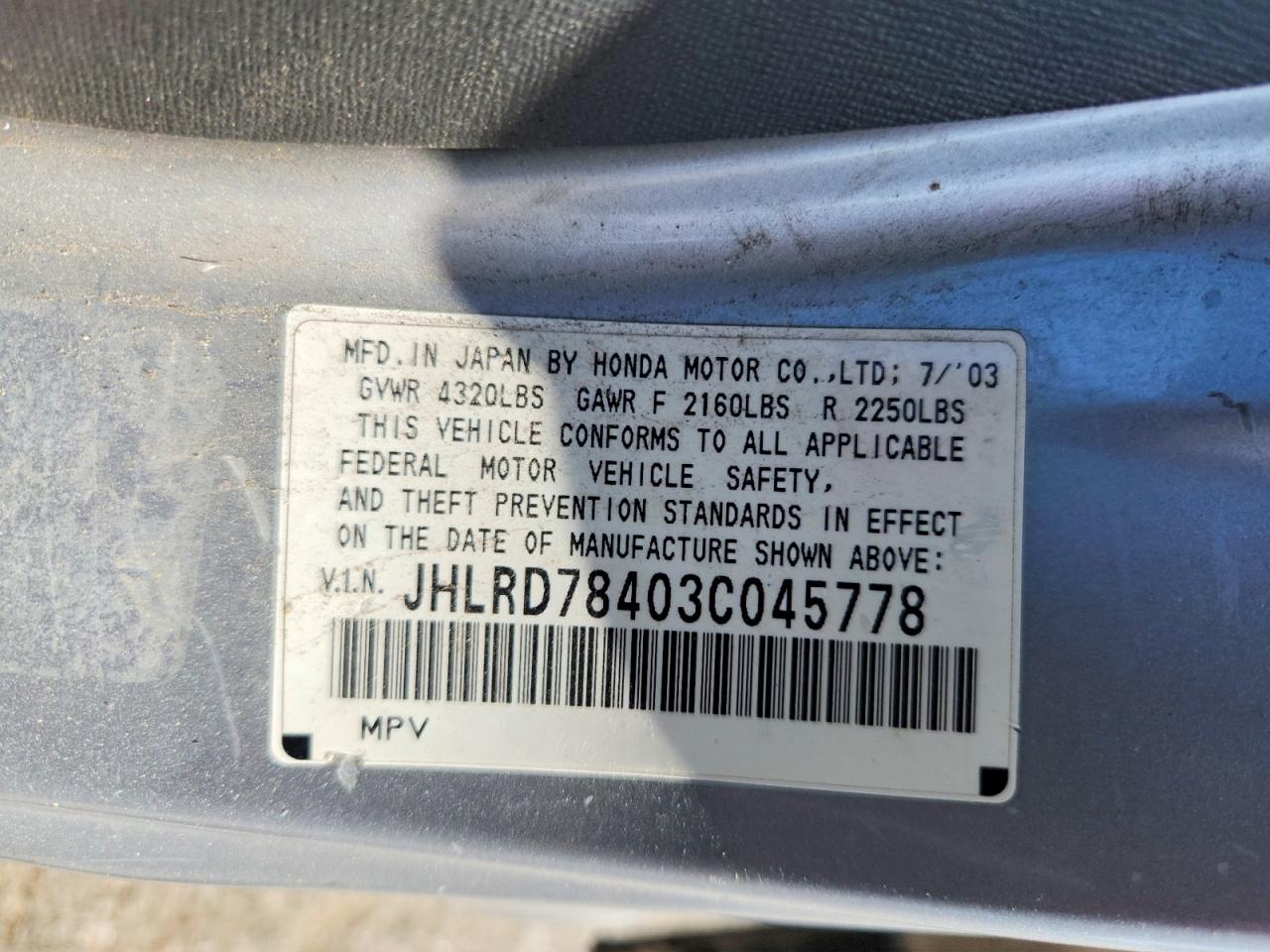 2003 Honda Cr-v Lx Silver vin: JHLRD78403C045778