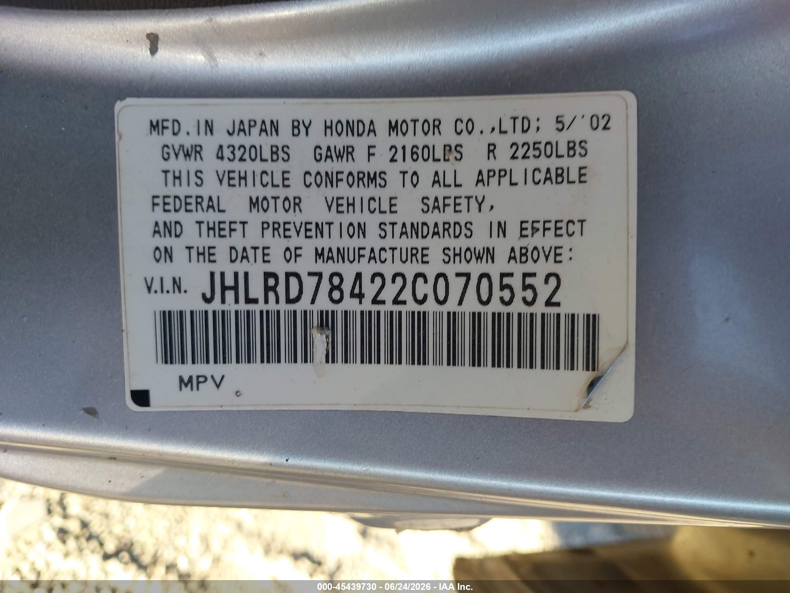 2002 Honda Cr-v Lx Silver vin: JHLRD78422C070552