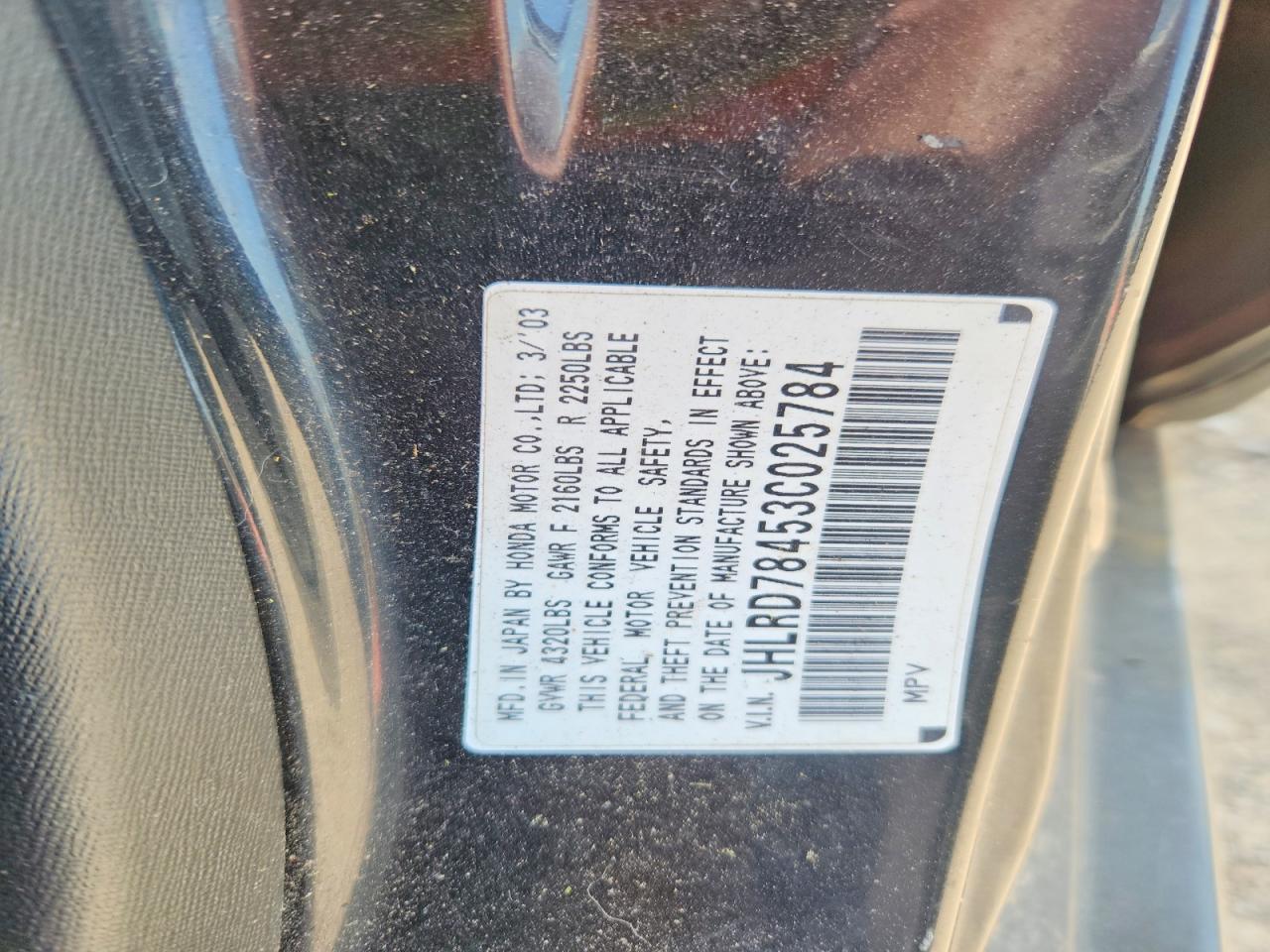 2003 Honda Cr-v Lx Черный vin: JHLRD78453C025784