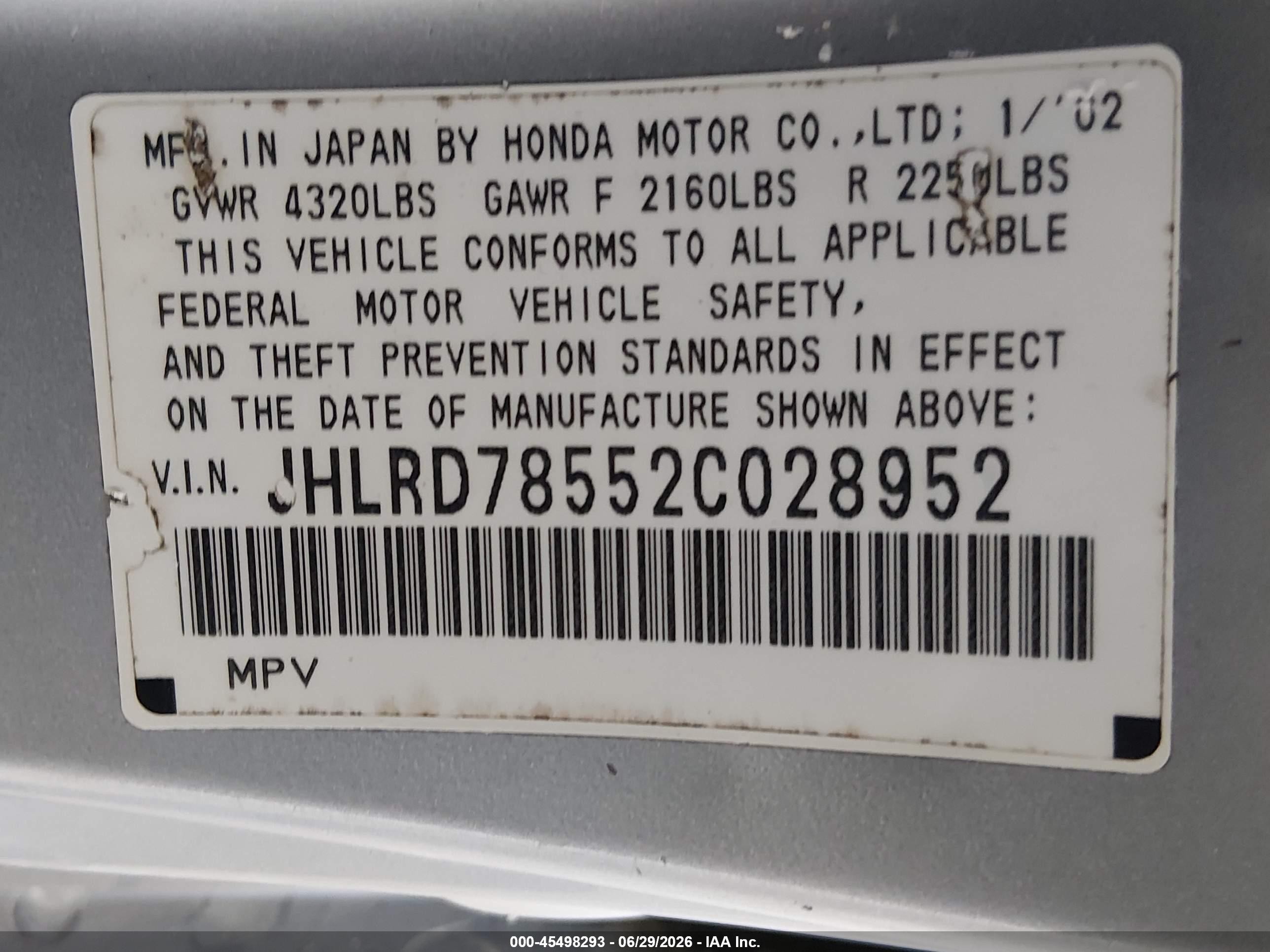 2002 Honda Cr-v Lx Silver vin: JHLRD78552C028952