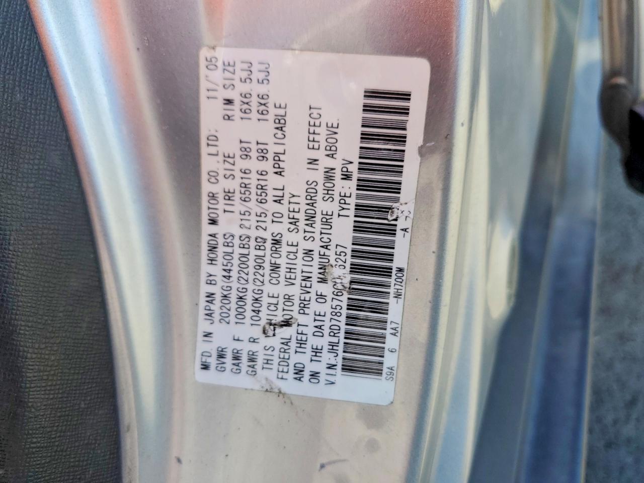 2006 Honda Cr-v Lx Silver vin: JHLRD78576C016257