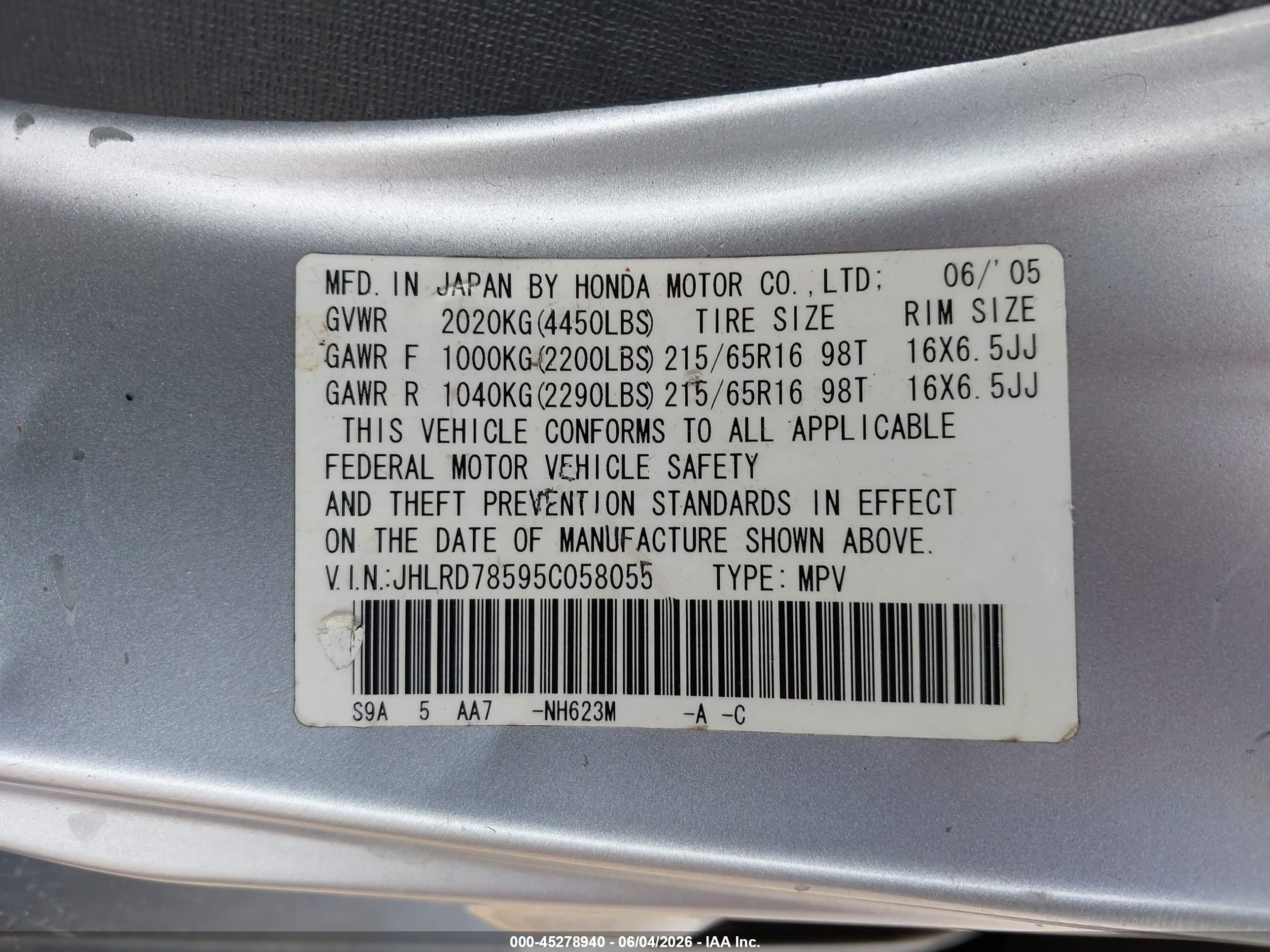 2005 Honda Cr-v Lx Silver vin: JHLRD78595C058055