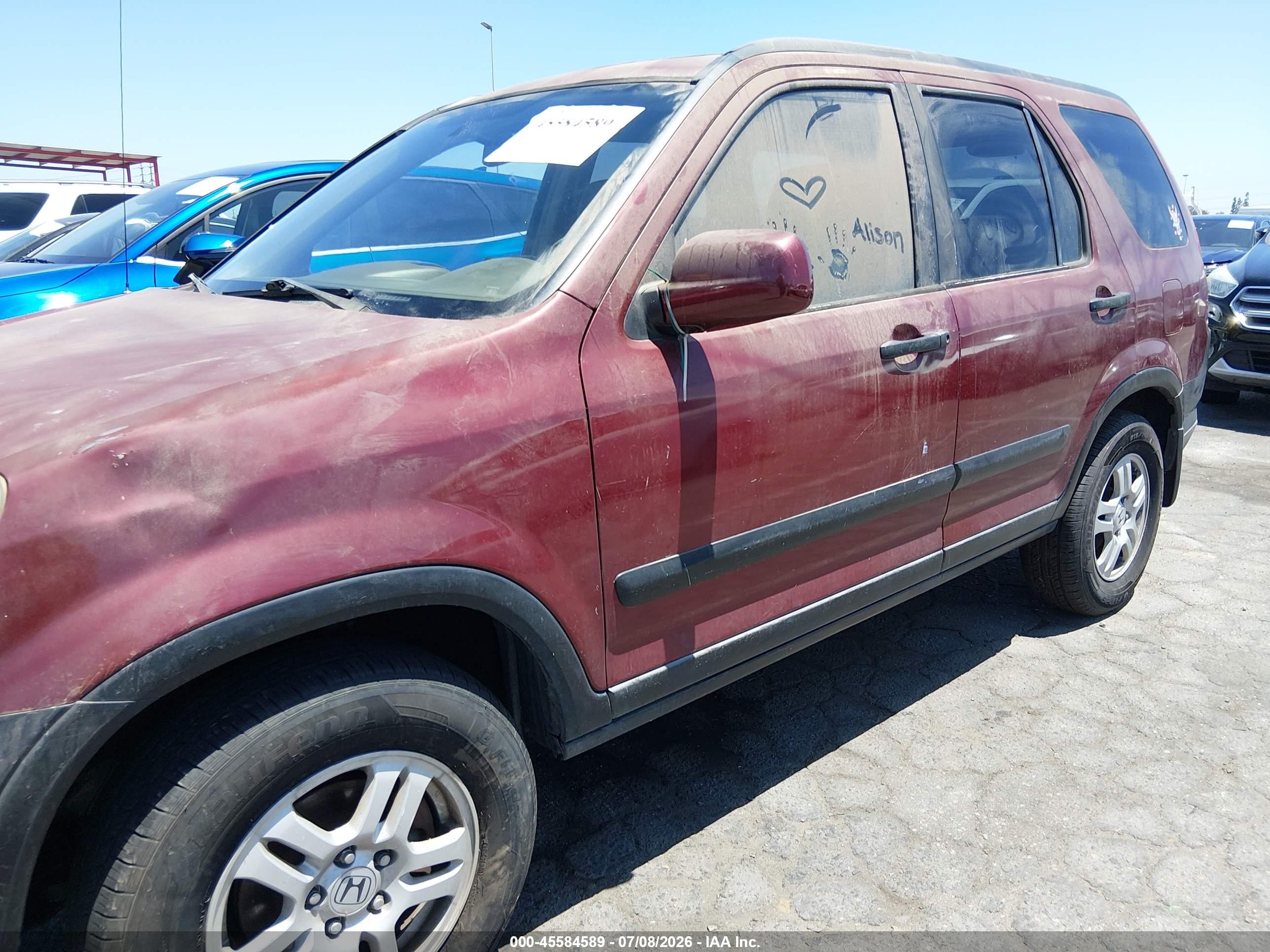 2003 Honda Cr-v Ex Burgundy vin: JHLRD78853C017316