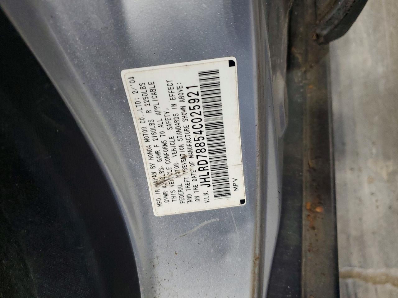 2004 Honda Cr-v Ex Серебряный vin: JHLRD78854C025921