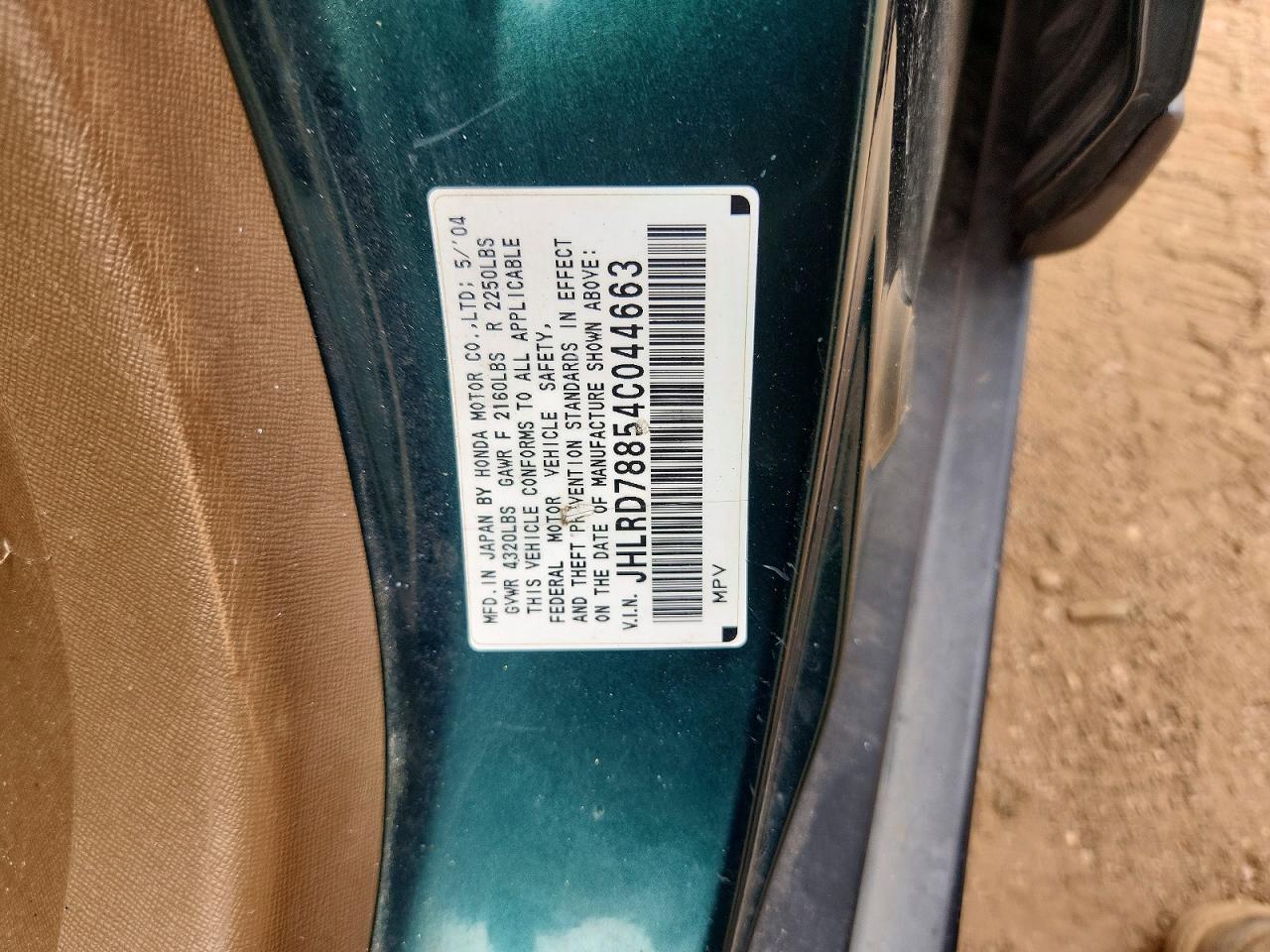 2004 Honda Cr-v Ex Green vin: JHLRD78854C044663